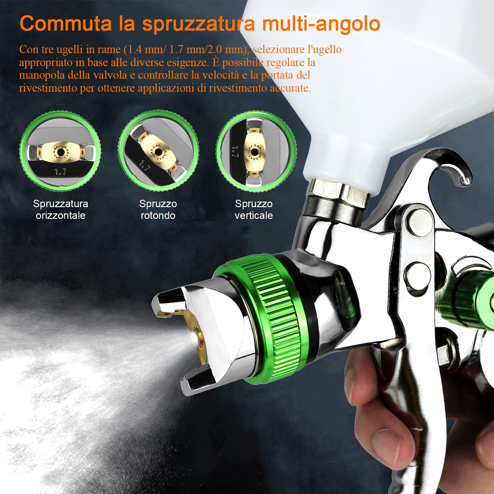 HVLP Pistola Verniciatura Professionale, Pistola a spruzzo ad Alta Efficienza Buona Atomizzazione Pistola da Spruzzo, 3 Ugelli 1,4mm 1,7mm 2,0mm Tazza 600cc