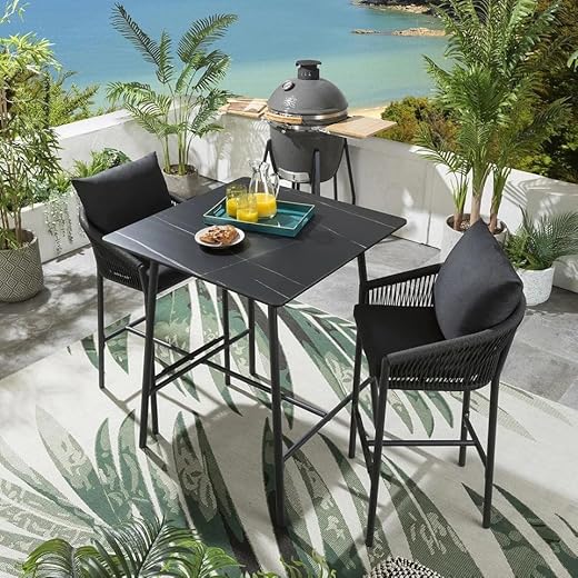 Modern Iron Rope Bar Set Chair + Table 2 Seater Black