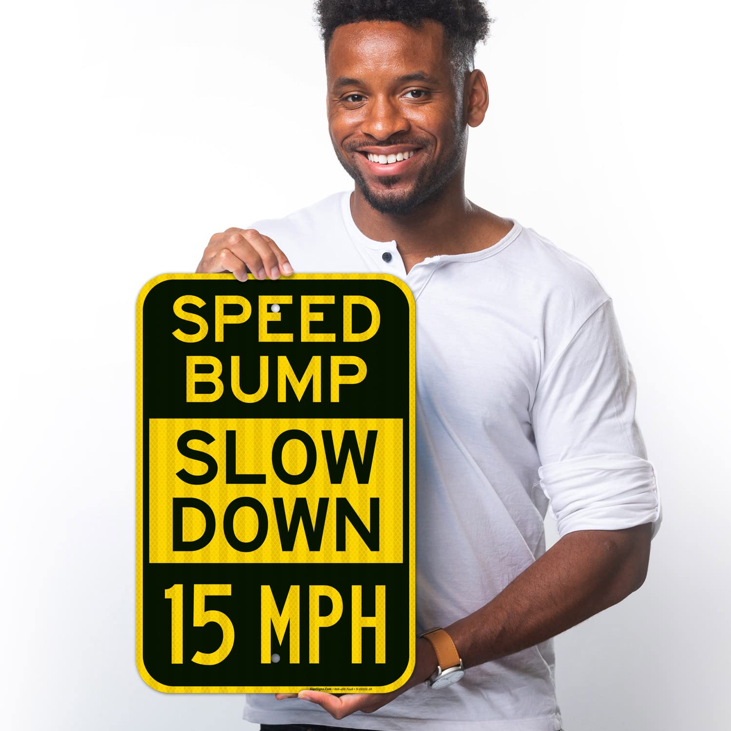 Speed Bump Slow Down 15 Mph Sign, 12x18 Inches, 3M EGP Reflective .063 Aluminum, Fade Resistant, Made in USA