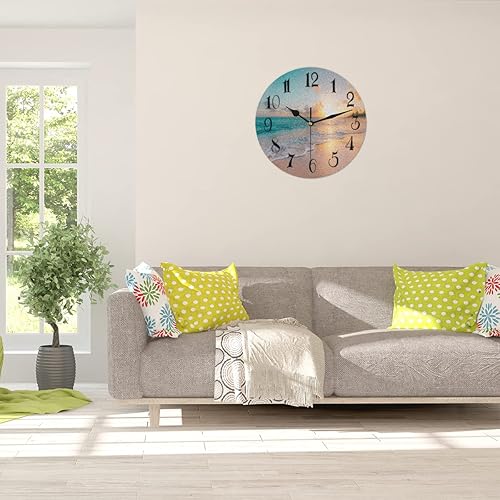 Miniatura 4 de AUUXVA Seashore - Reloj de pared redondo de playa, reloj silencioso sin tictac de 9.5 pulgadas, cielo azul, sol, arena, reloj de pared, decoración