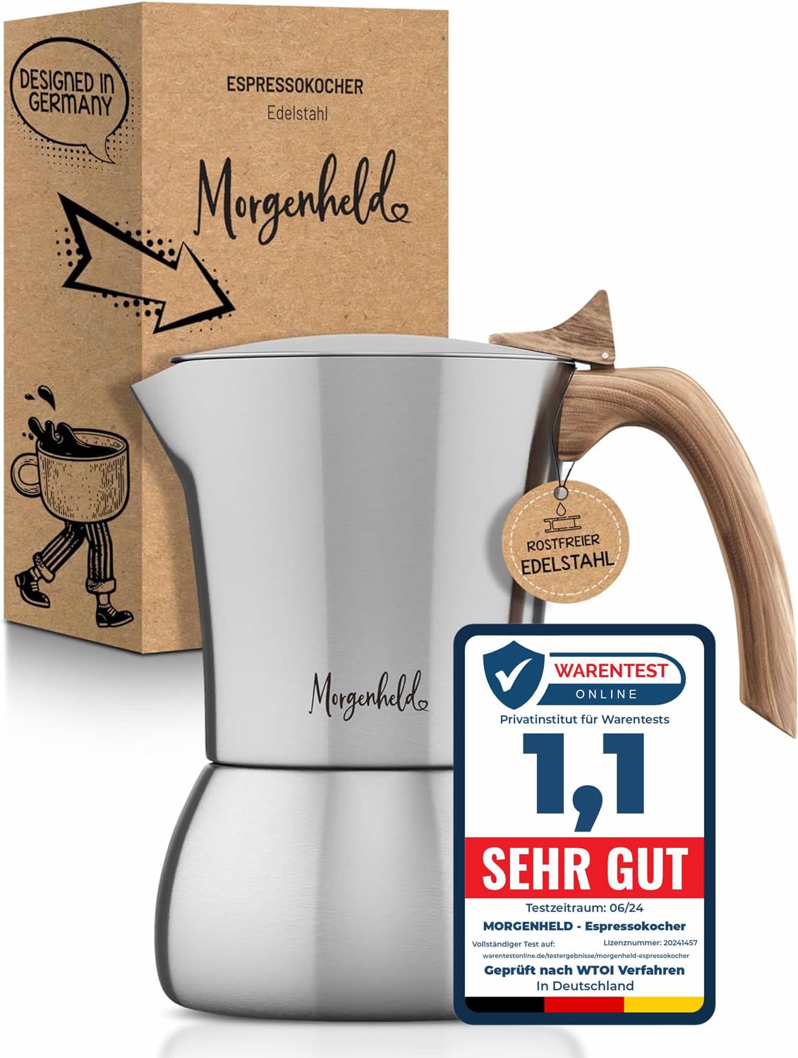 Morgenheld Kawiarka 200 ml, stal – dzbanek do espresso i mokki, 4 filiżanki