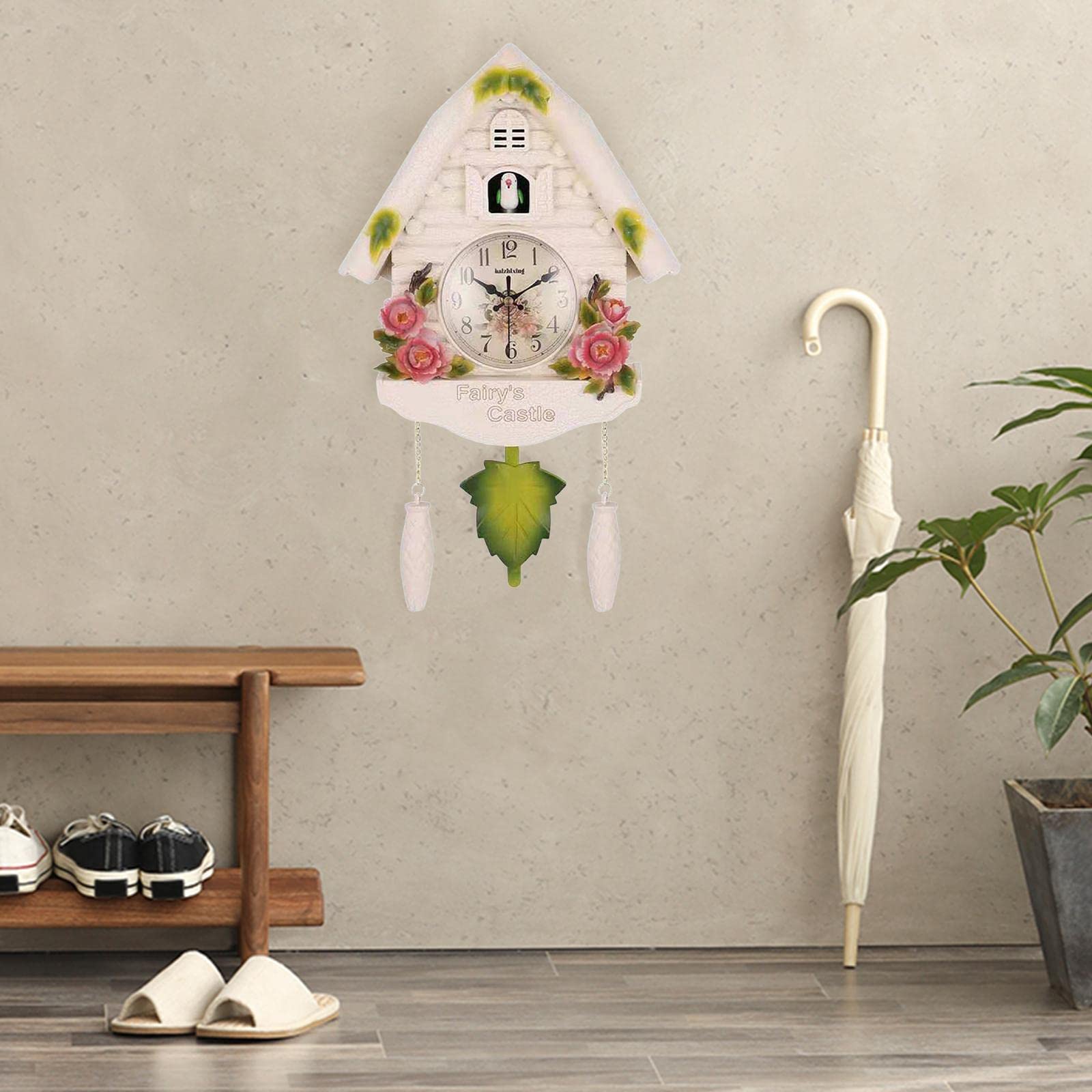 perfk Orologio da Parete a cucù in Resina Orologio da Appendere con Uccellino Senza ticchettio per Cucina, Camera da Letto, Bambini, B