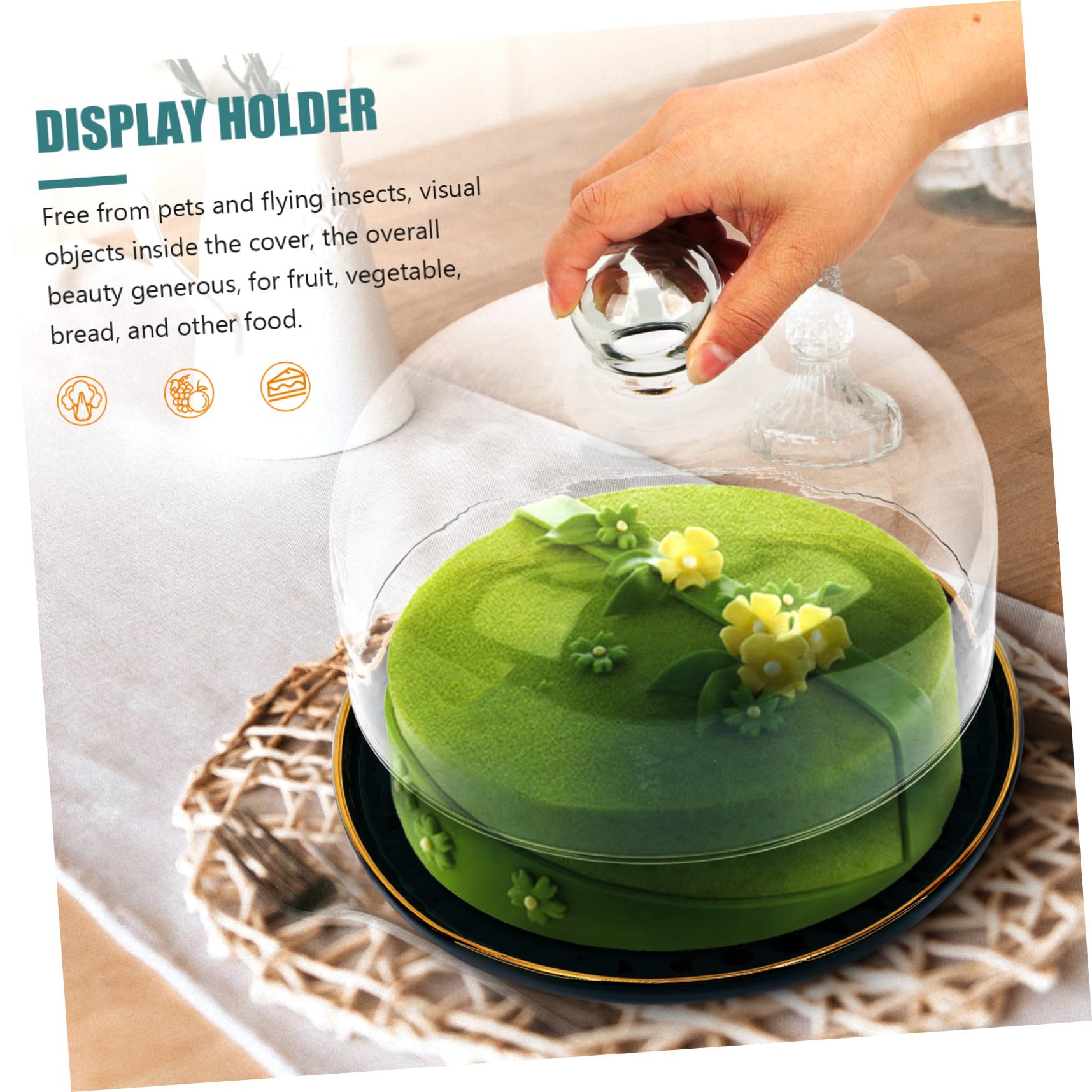 Piatto per Dolci e Torte in Ceramica Verde con Copertura in Vetro, Vassoio per Conservazione Alimenti Sicuro e Elegante per Riunioni di Famiglia