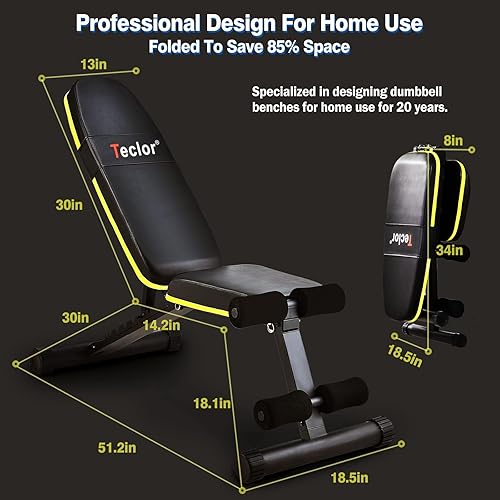 Miniatura 7 de Teclor Adjustable Weight Bench, Foldable Workout Benches for Home Gym, 10 Backrest Position Exercise Bench for Strength Training, Upgraded Thickened