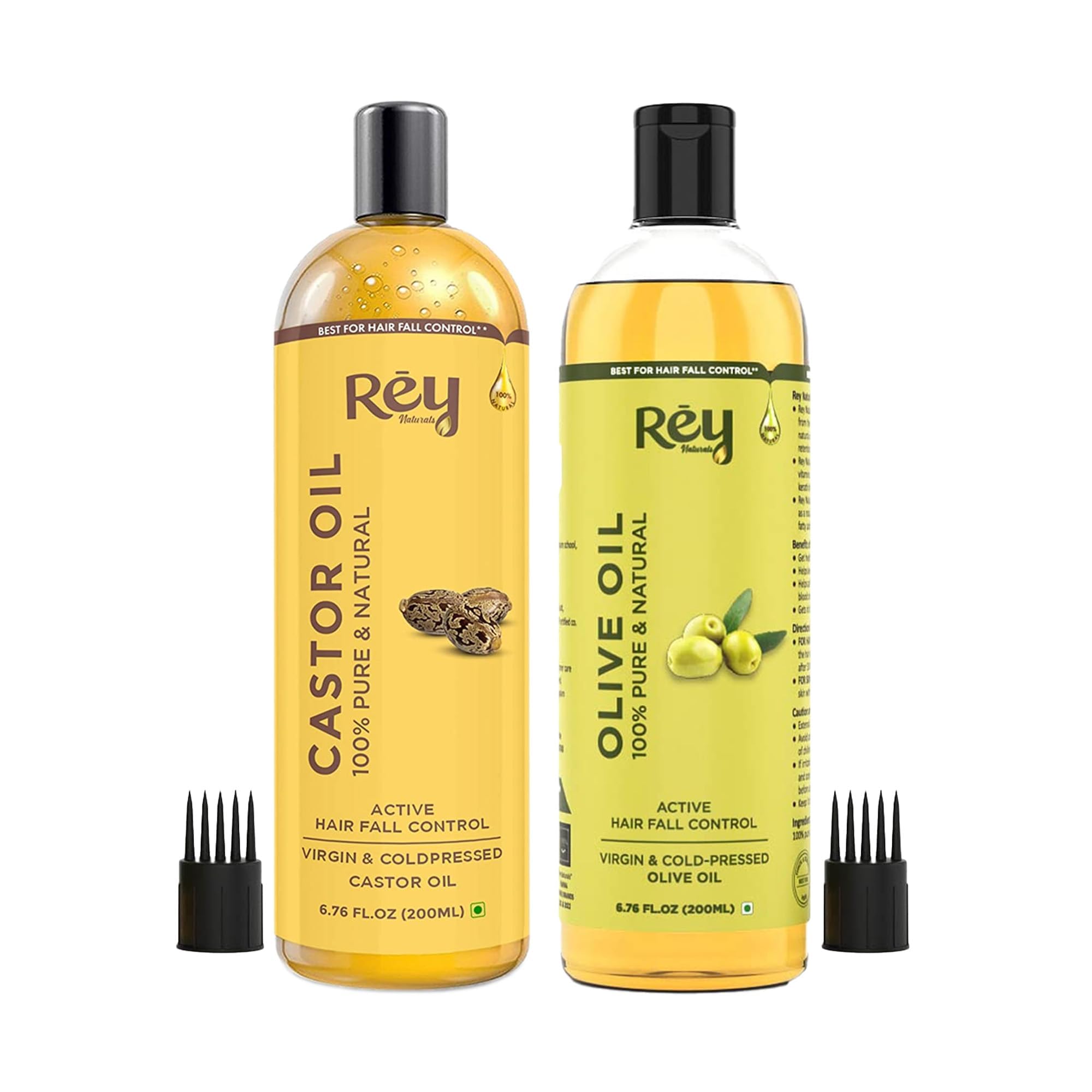 Rey Naturals Virgin Olive Oil & Castor Oil For Nourished Scalp, Hairfall Control & Hair Growth (Jaitun Oil, Arandi Oil) 200ml Each | Cold Pressed Oil For Skin, Face Massage, Eyebrow, Eyelashes-image-23