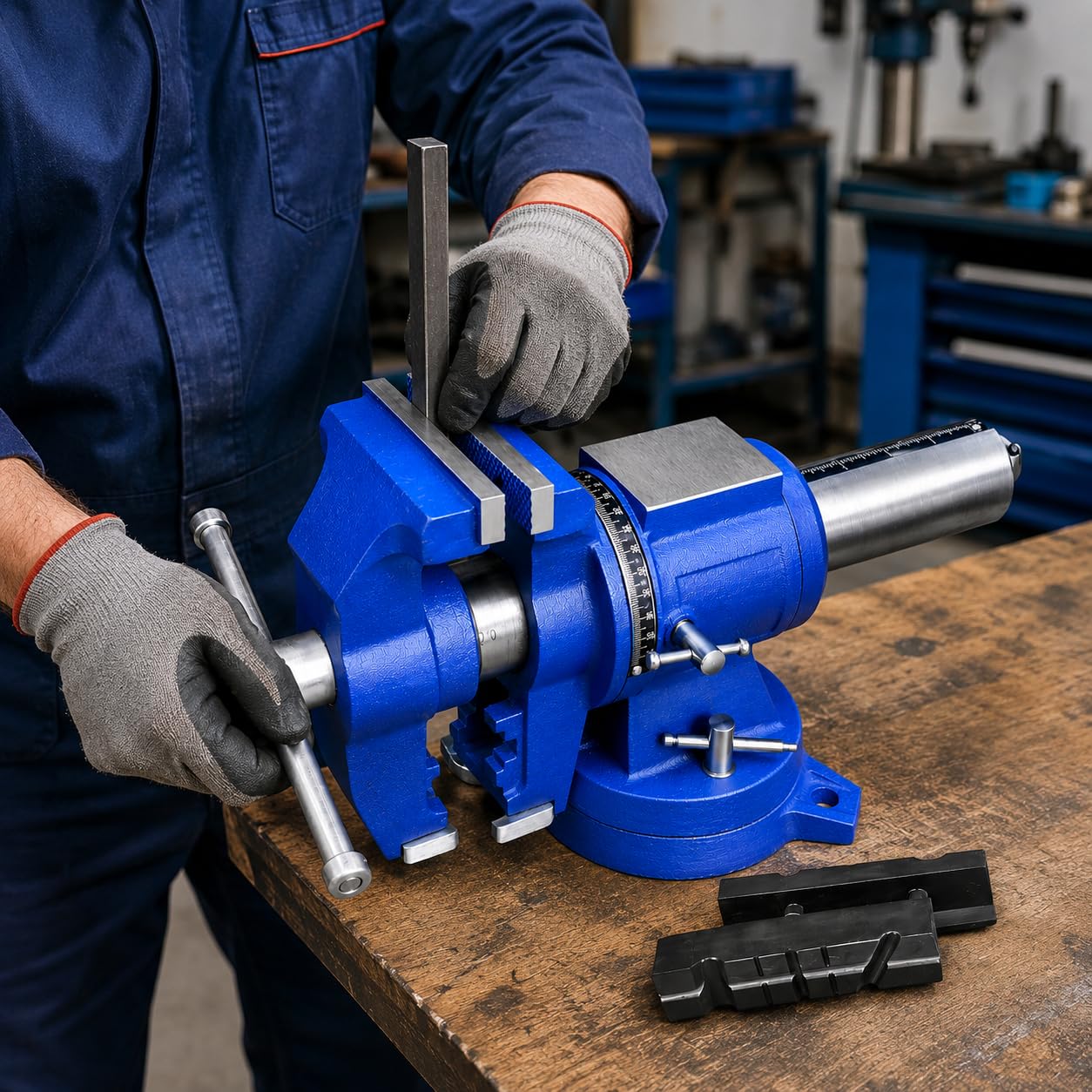 Boltwork Blue Vice Bench 5Inch Multipurpose Swivel Vice Anvil 360 Degree Rotation Pipe Holder Engineer Workshop 14 Kg Heavy Duty With Magnetic Soft Jaws