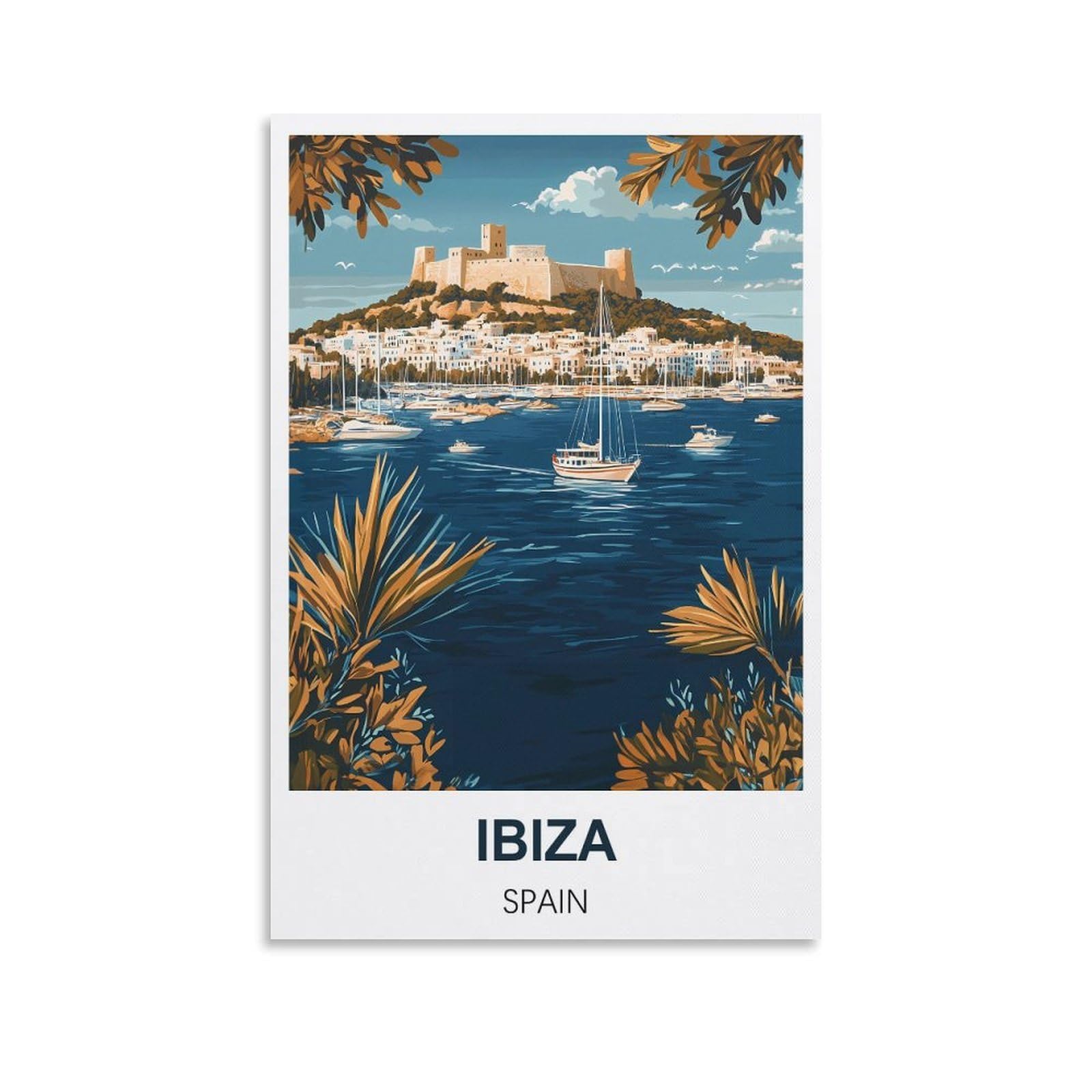 FJIWECWSQ Ibiza Spain Vintage Travel Poster 12x18inch(30x45cm) Canvas Wall Art Painting Prints