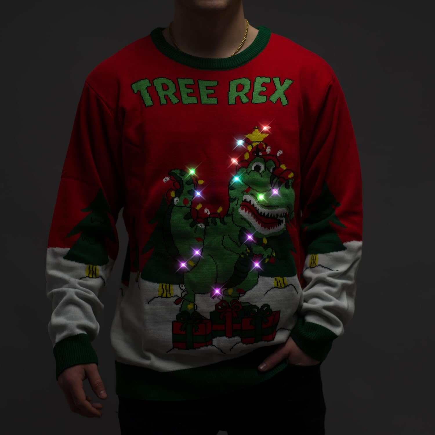 Costume Agent Light Up Ugly Christmas Sweaters for Mens and Womens Funny Holiday Pullover with LED Lights