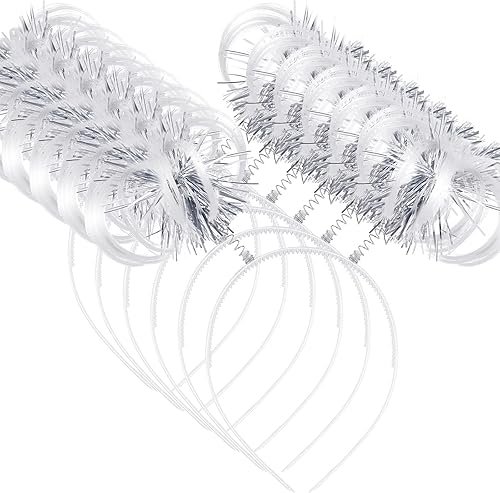 Miniatura 10 de WILLBOND 6 diademas con pompones envueltos en oropel, para el cabello, plumas locas para disfraz de mascarada, 6