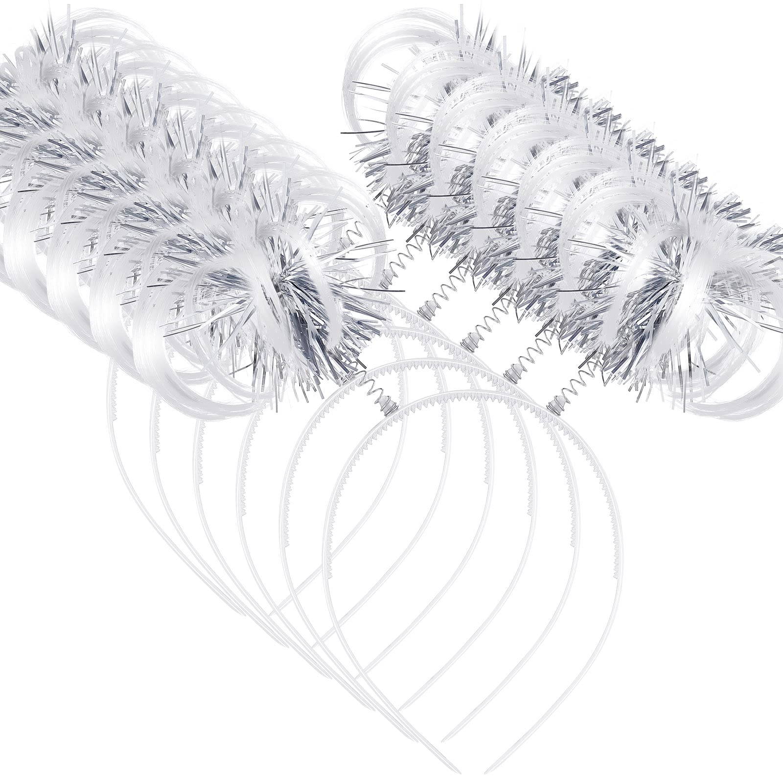 WILLBOND 6 Pcs Pom Pom Headbands Tinsel Wrapped Ponytails Bopper Headwear Hair Crazy Feathers for Masquerade Costume(White)