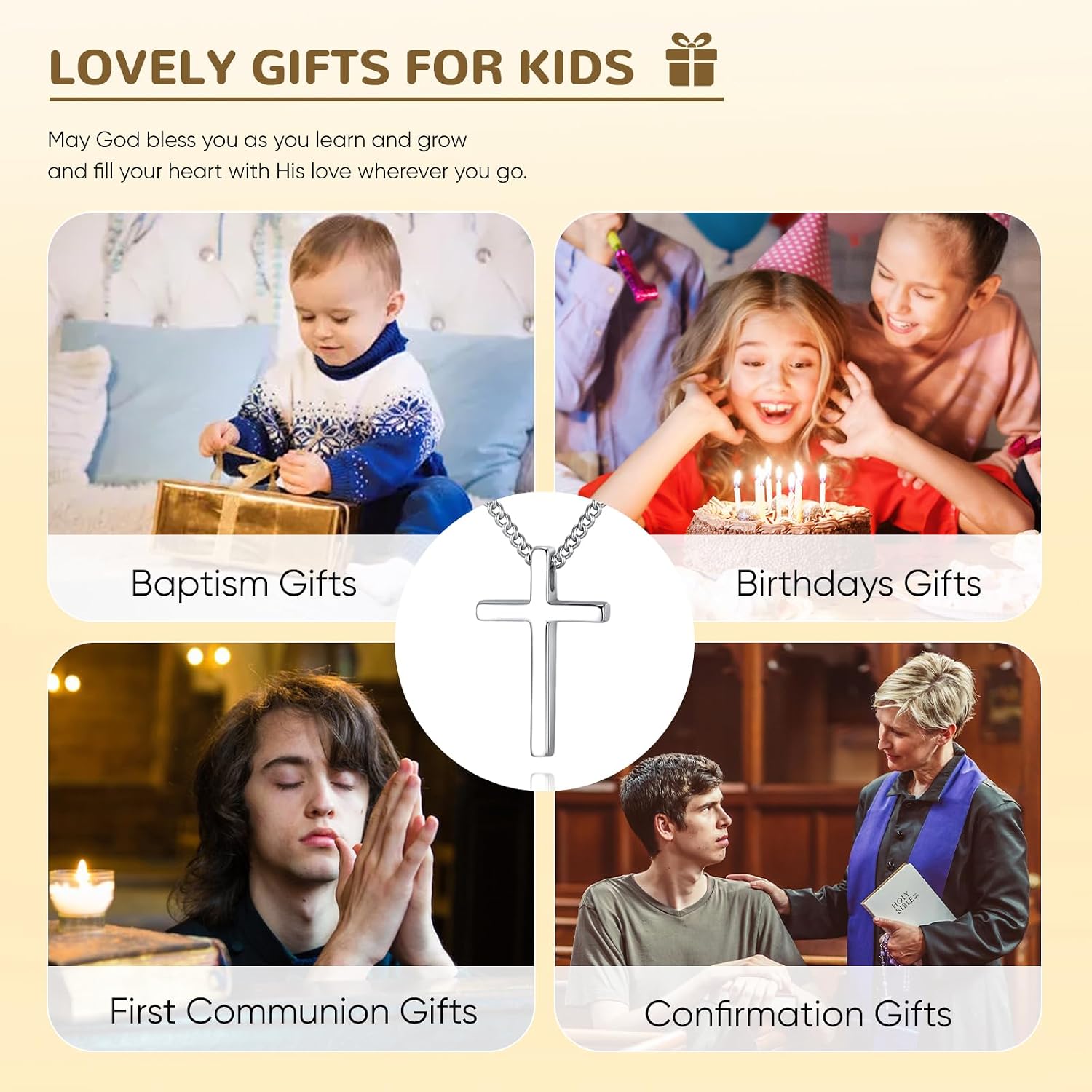 925 Sterling Silver Small Cross Necklace for Girls - Mini Faith Cross Chain Necklaces for Kids Small Dainty Pendant Jewelry Gifts for Teenager, Easter First Communion Baptism Birthday