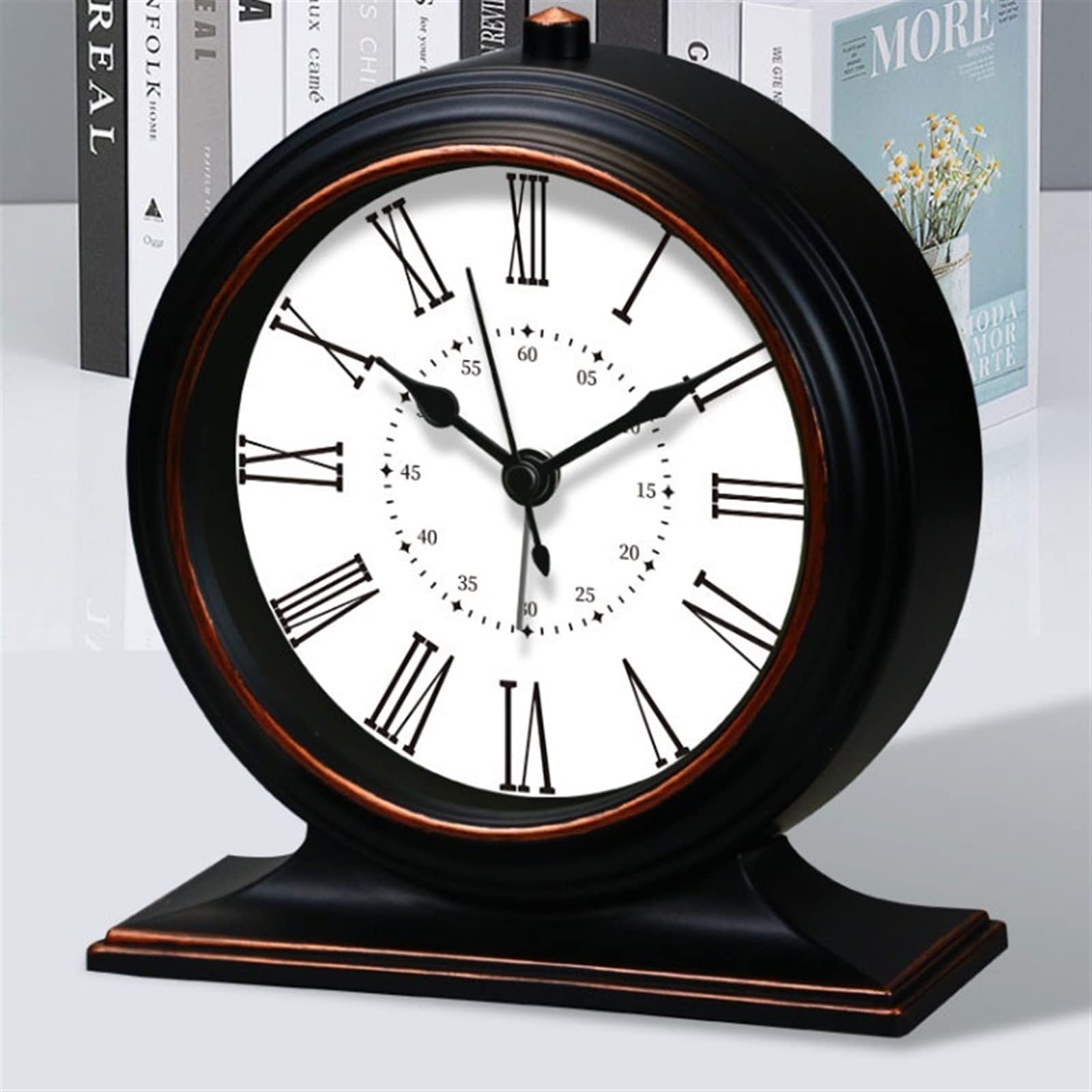 Décorative Pendule Horloge Quartz Salon Bureau Rétro Maison Décoration, Noir/Blanc/Marron pour Bureau Chambre Table(Bruin)