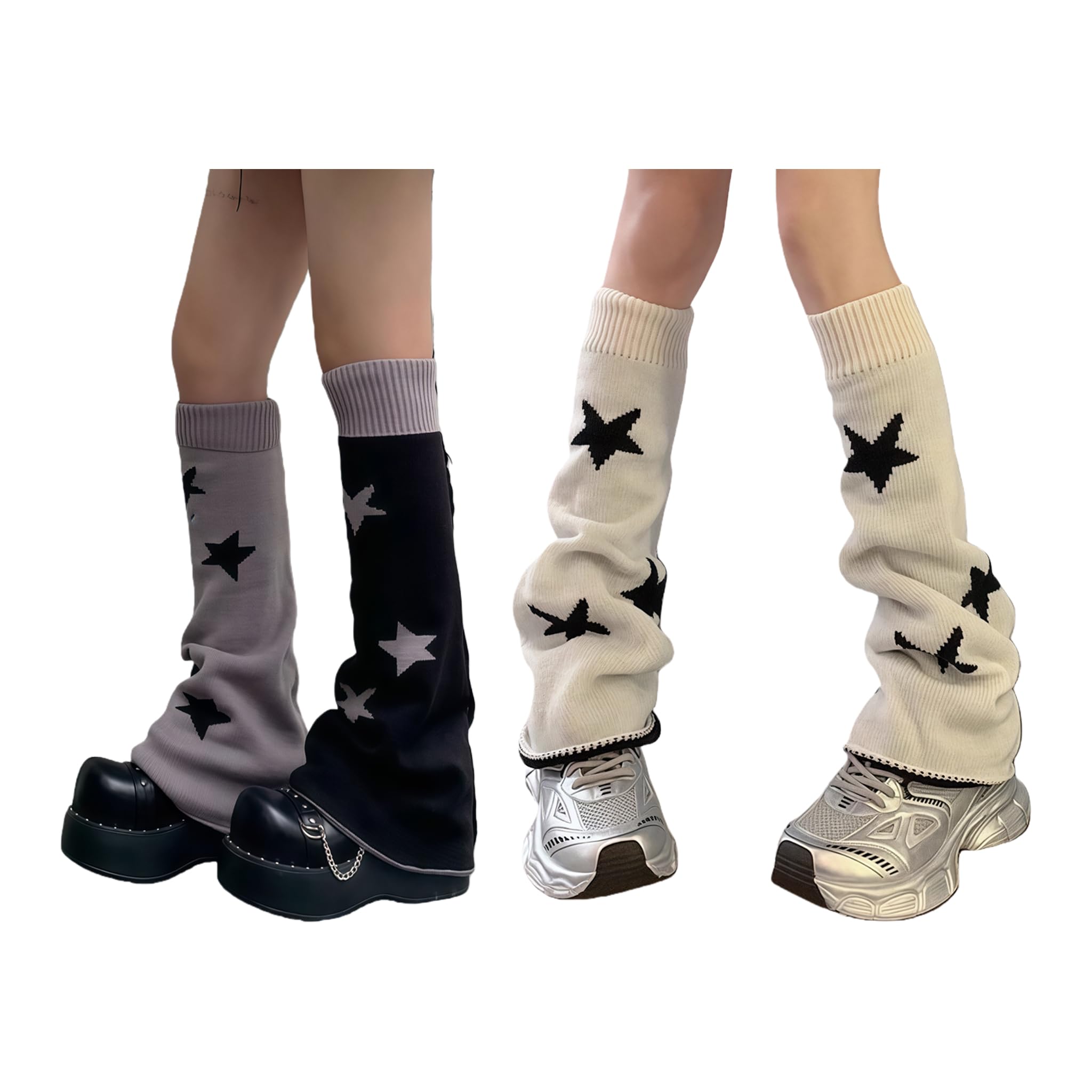 2 Pairs Y2K Leg Warmers for Women Girls Star Knit Kawaii Y2K Style Leg Sleeves Cute Goth 90s