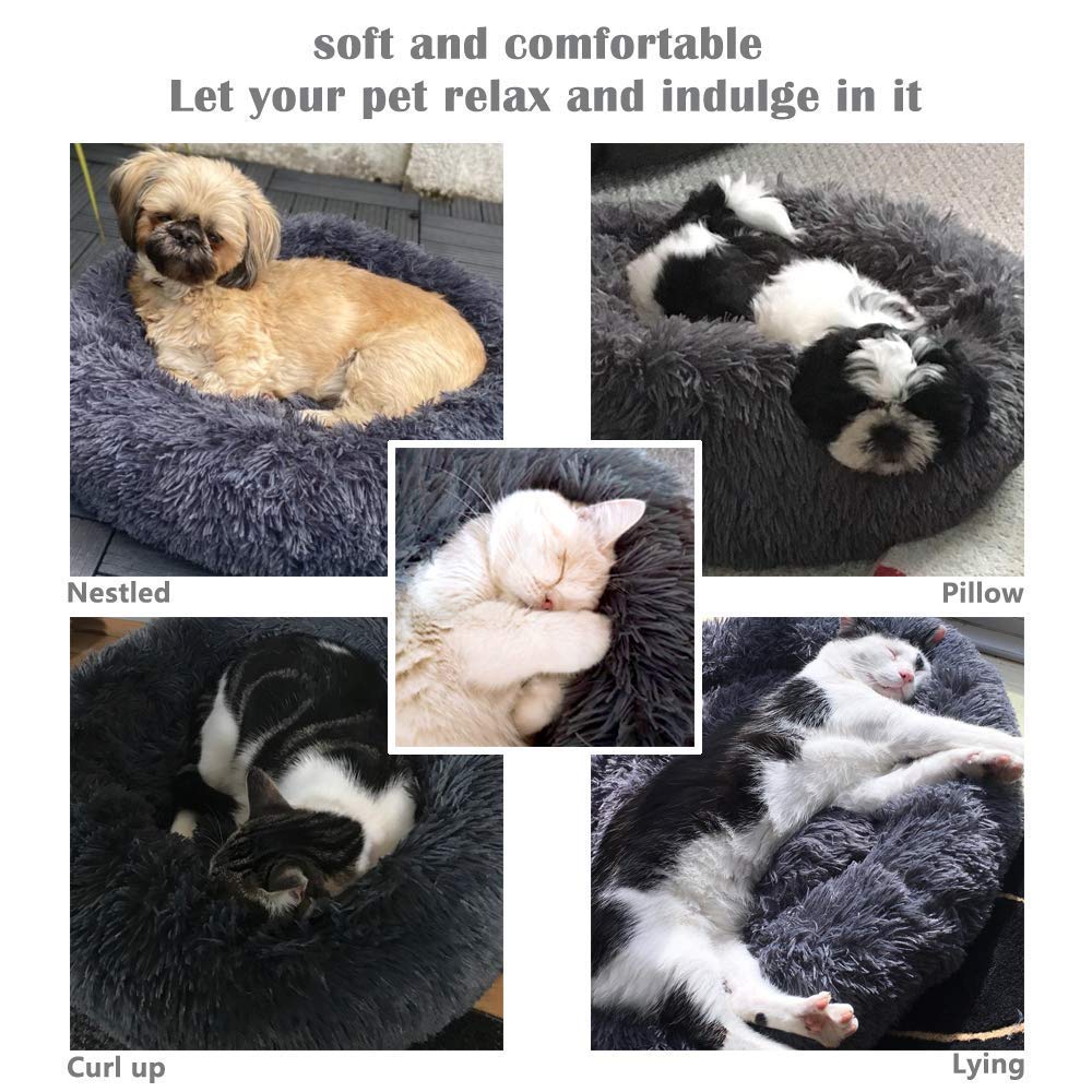 Cuccia Gatto Cane Antistress Morbida - Cuscino Pelosa per Cani Gatti Interno Nuvola Soffice Peluche Rotondo da Ciambella, Letto Pelosa per Animale Domestico Piccola Media (XXL-80cm, Grigio Scuro)