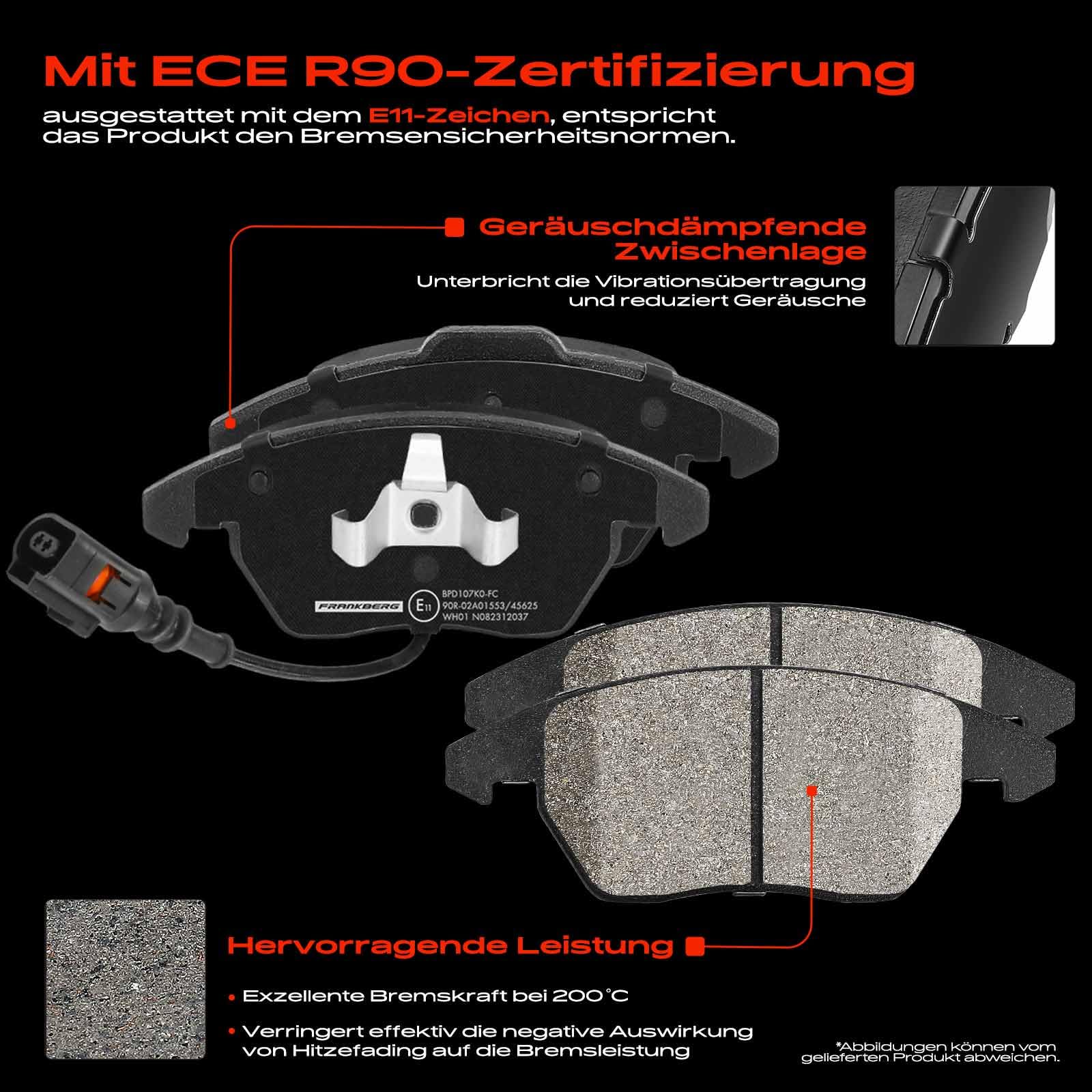 Frankberg Bremsensatz inkl. 2x Bremsscheiben + 4x Bremsbeläge Vorne Kompatibel mit Superb II Kombi 3T5 Golf VI 5K1 Pass.a.t Variant 365 Replace# JZW615301H,1K0698151