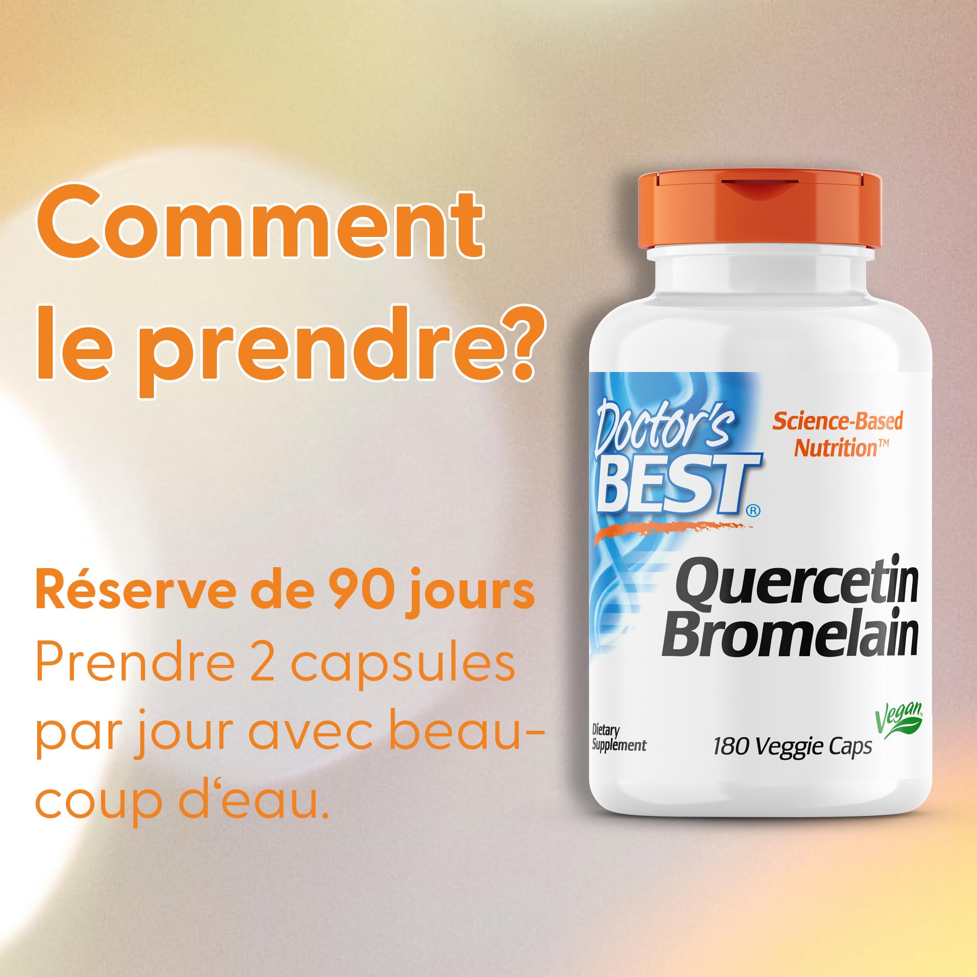 Doctor's Best, Quercetin Bromelain, 180 Capsules végétaliennes, Hautement Dosées, Testées en Laboratoire, Sans Soja, Sans Gluten, Sans OGM