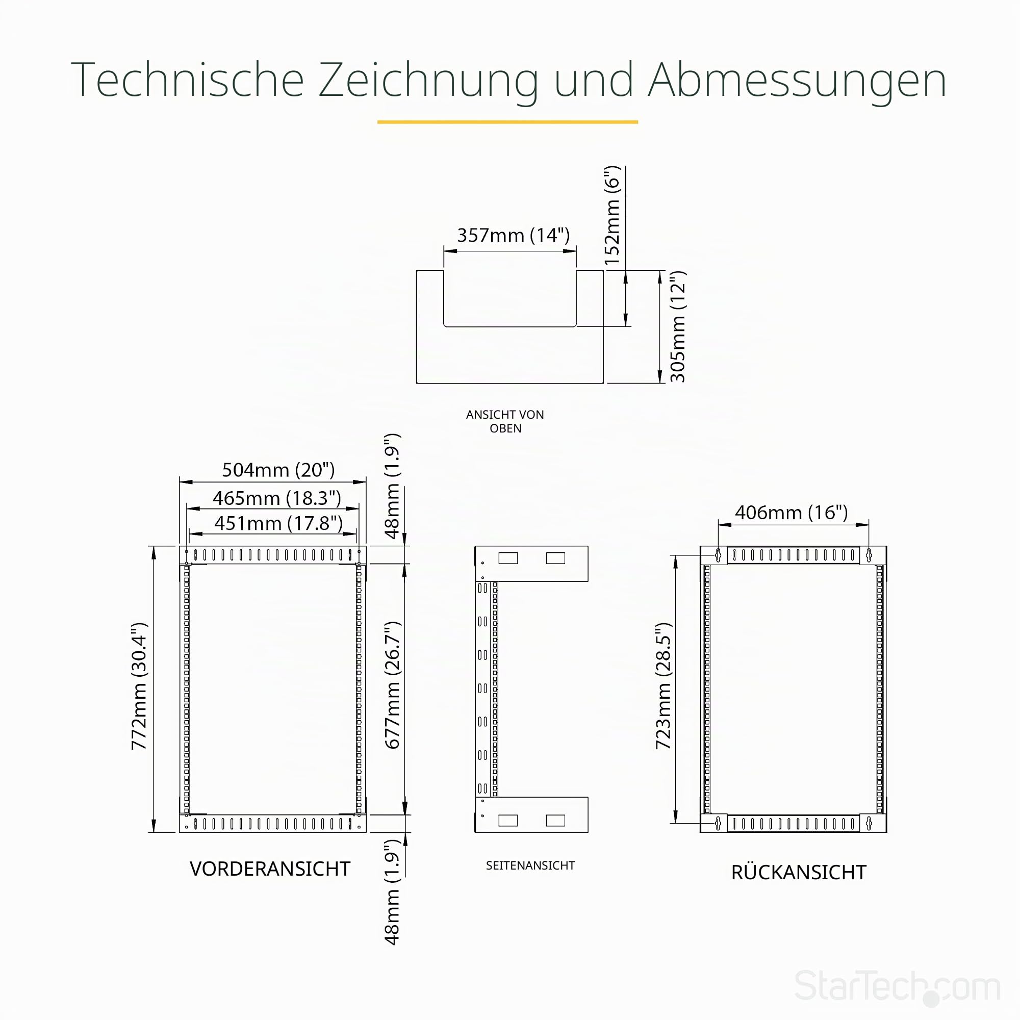 StarTech.com 2-Pfosten 12HE Heavy-Duty Wandmontage Netzwerk-Rack, 19" Open Frame Server Rack, 12" Tief, Wandmontage Daten-Rack für IT / AV / Patch Panel / Computer Geräte (RK12WALLO) | Open Frame Serverrack, Daten-Rack, für IT/AV/Patch Panel/Computer Gerä