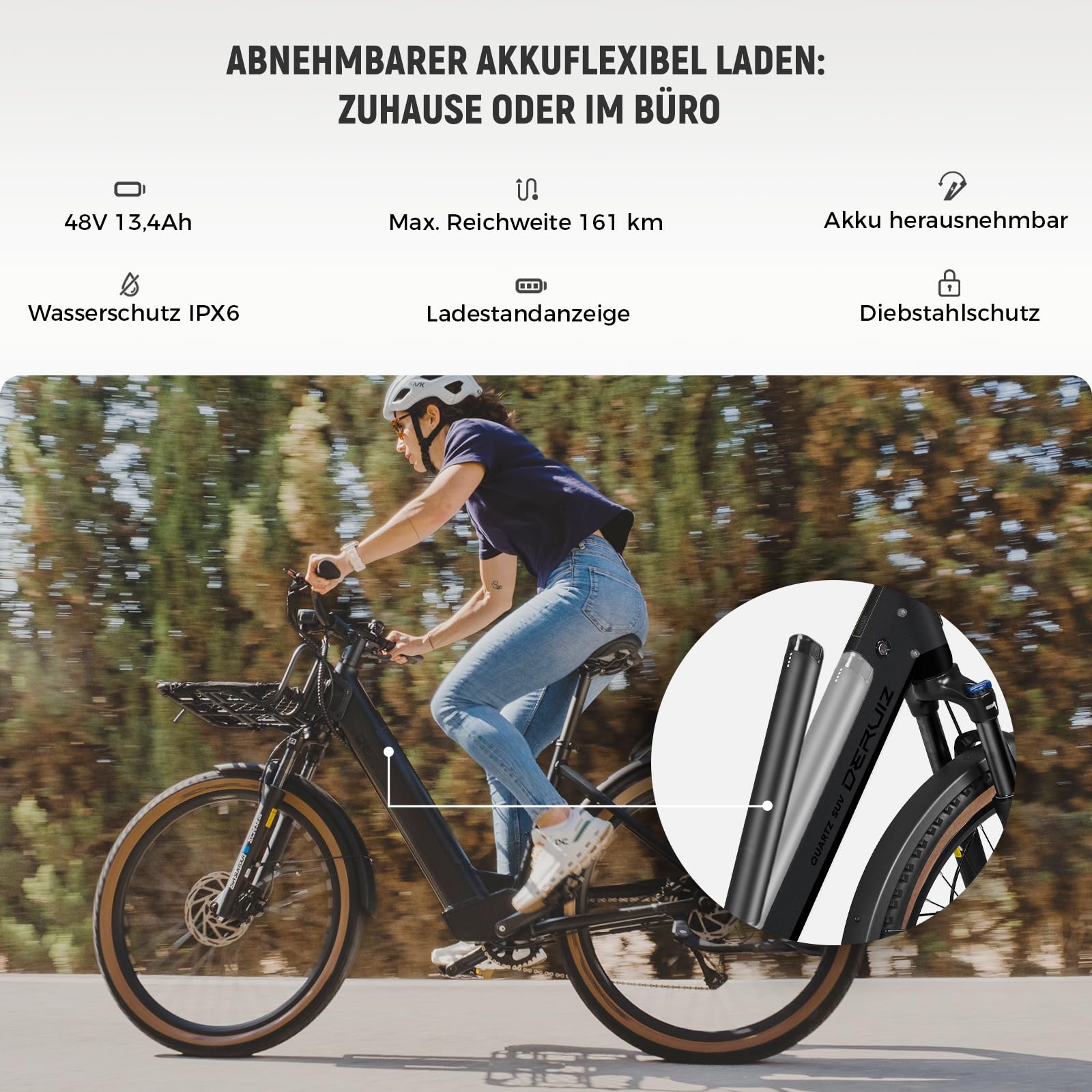 DERUIZ Quartz SUV E-Bike 27,5" Elektrofahrrad mit 48V644Wh Akku bis 161km | E-Mountainbike, Hydraulische Bremsen,Shimano 8 Gang,RH 46CM Off-Road Commuter E Bike für Erwachsene, Max 161km, StVZO