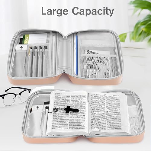 Miniatura 88 de FINPAC Funda para la Biblia, funda de transporte para libros, bolsa protectora para la Biblia con asa y bolsillo con cremallera, regalo para madre