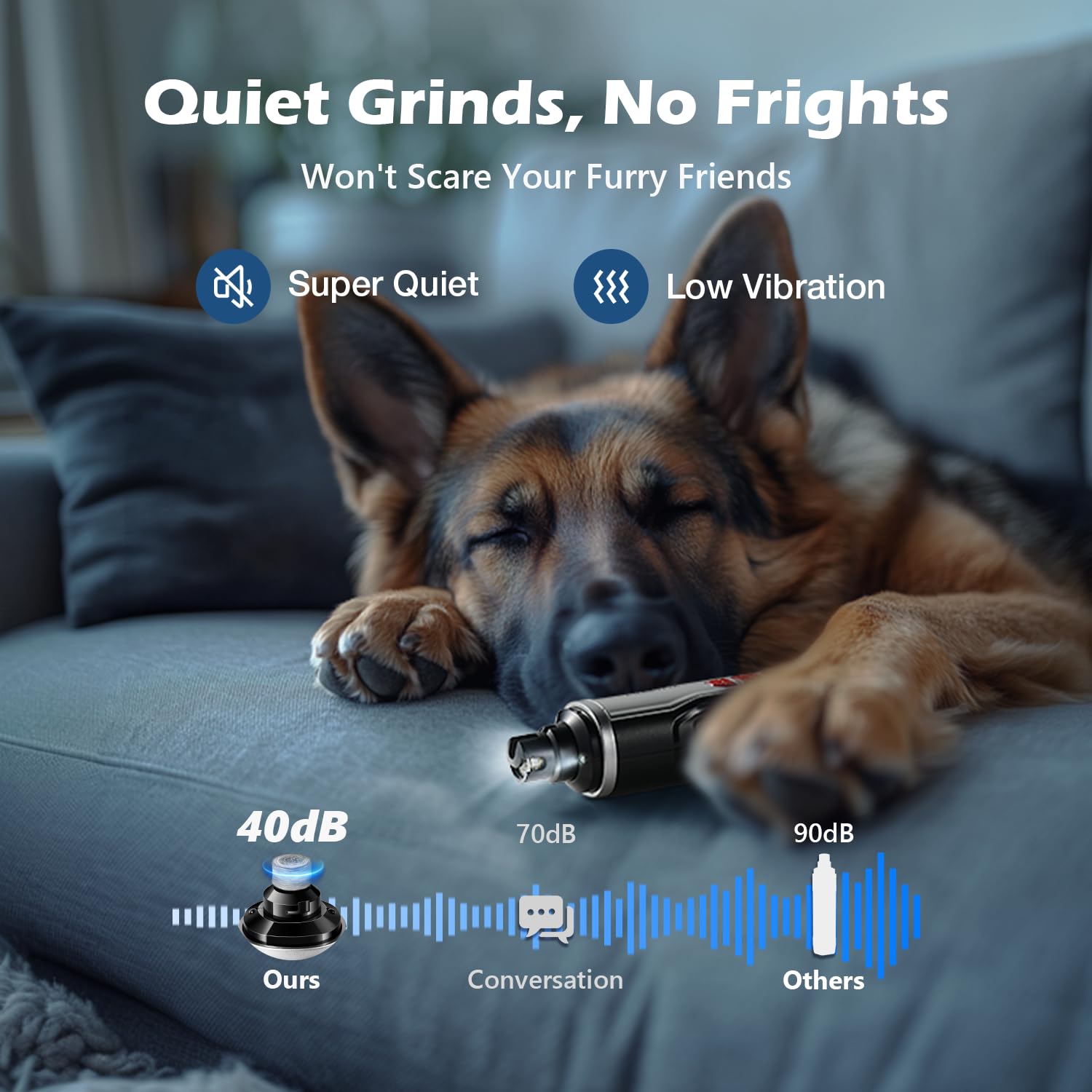 Dog Nail Grinder, Nail Clippers with LED Light, USB Rechargeable Electric Dog Nail Trimmer 5-Speed Paws Grooming & Smoothing for Large Medium Small Dogs Cats Pet - image 2