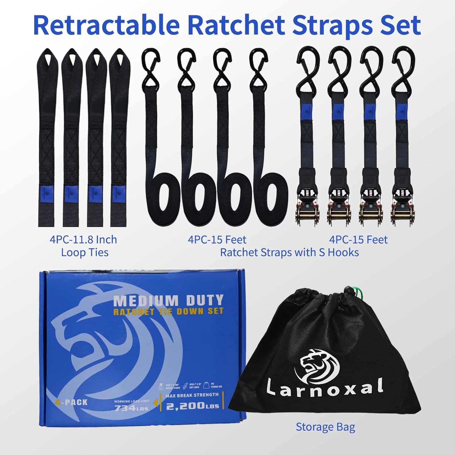 Ratchet Straps 4 Pack - 2,200 Lbs Break Strength 1 in x 15 Ft Medium Duty Ratchet Tie Down Straps with S Hooks Set for Truck, Cargo Van, Trailer, Motorcycle (Black) - Image 6