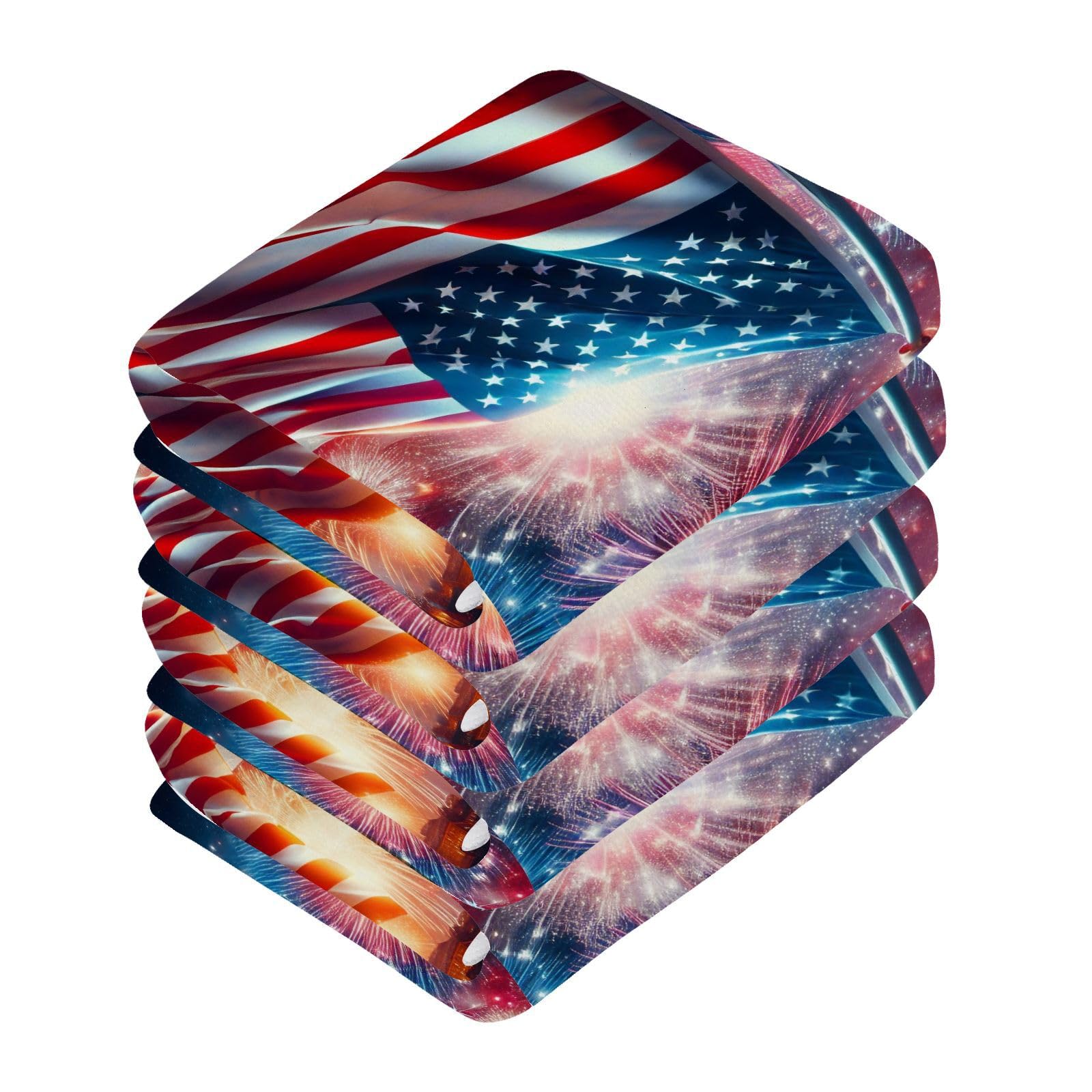 YANENDIE Independence Day Washcloths Towels, Highly Absorbent and Soft Cotton Face Cloths, 6 Pack Quick Dry Wash Cloths - 12 X 12 Inches