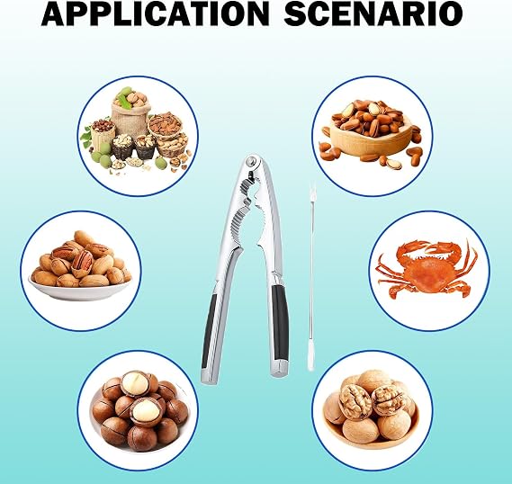 nutcrackers for Nuts,nut Cracker,4 in 1 Nutcracker,Stainless Steel Walnut Cracker with Non-Slip Handle,with a Fork Walnut Tongs,Opening Tool for Nutcracker, Pecans and Seafood