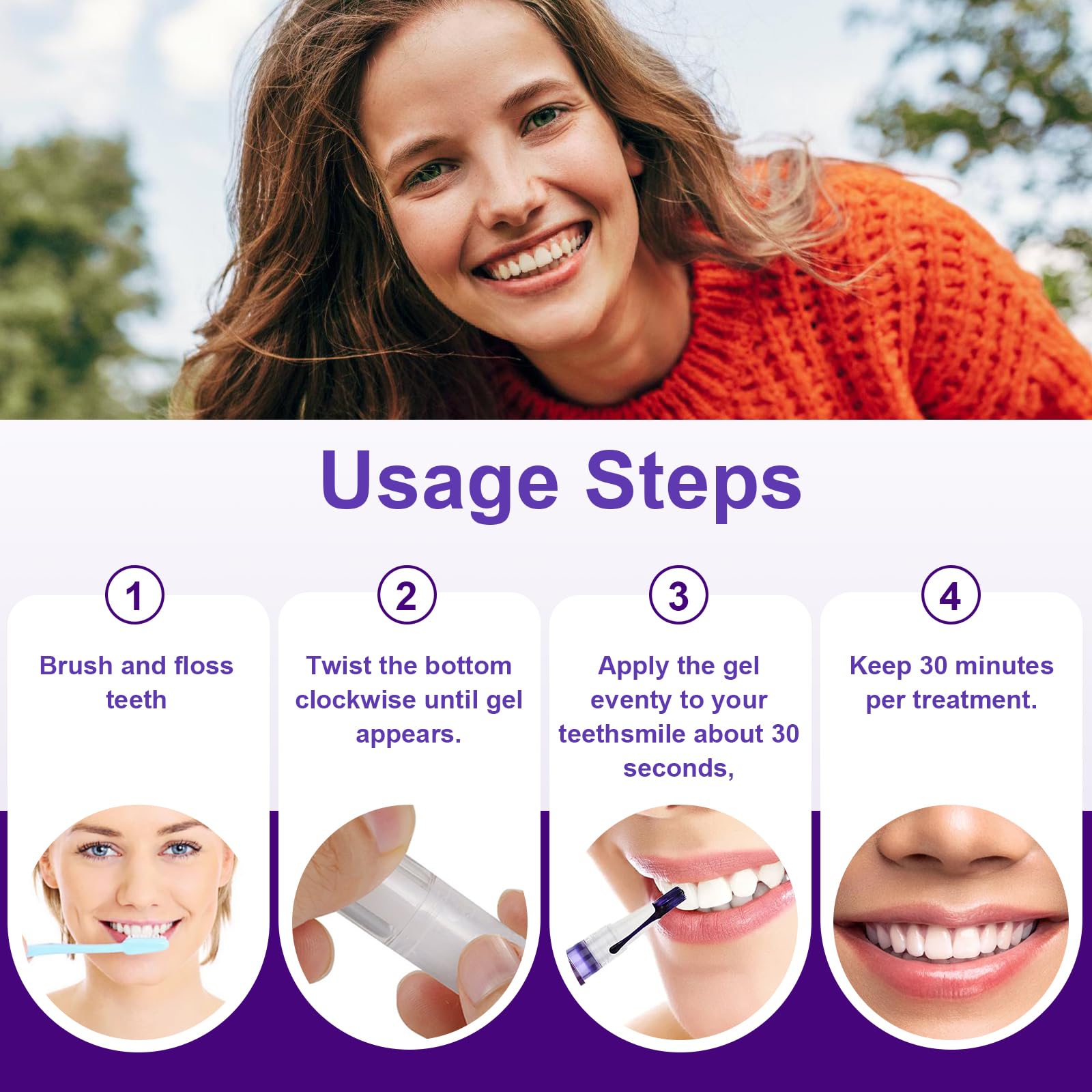 3 Pezzi Penne Sbiancante Denti,Penna Gel Sbiancamento per Dentale,sbiancante denti,Per Rimozione delle Macchie e Sorriso Più Luminoso,Facile da Usare,Rapido Sbiancamento(Viola)