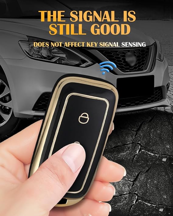 Soft TPU Key Case Key Shell, Compatible with Geely EX5 Starray EM-i 2025 2026 Gold Edge Car Key Case Key Cover Key Protection with Key Ring 3-Button Black