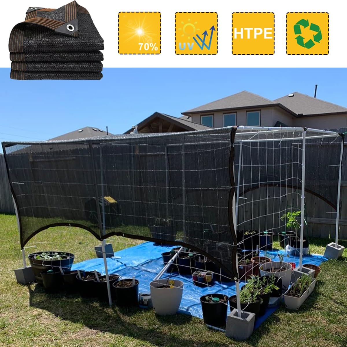 Red de Sombra negra 70% Malla Sombreo para invernaderos con ojales 2 x 5 m 2 x 7 m 3 x 4,0 m 3 x 6 m 4 x 5 m 4 x 6 m 5 x 8 m 5 x 9 m Malla Sombreadora para patios, vegetales, cubierta de plantas y gal