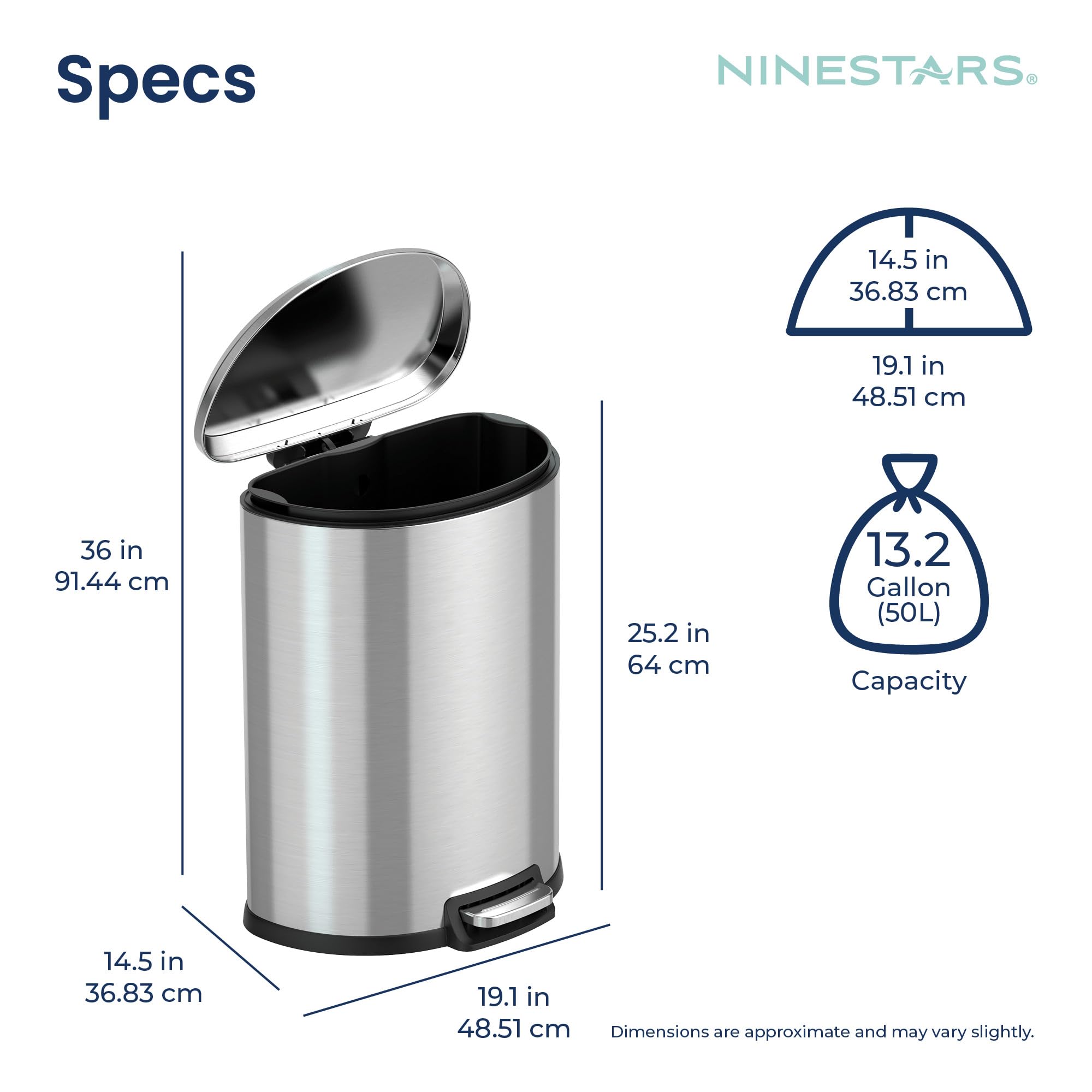 Amazon.com: Ninestars AMZ-SOT-50-3 Step-on Trashcan, 13 Gal