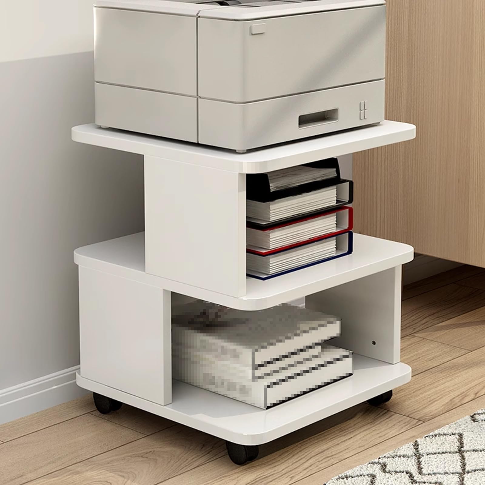 Mesa Impresora Ruedas Tablero Grueso Soporte Impresora Bajo Mesa 50 X 50 X 50 cm Carro de Almacenaje Muebles Fácil de Montar para Oficina Hogar(White)