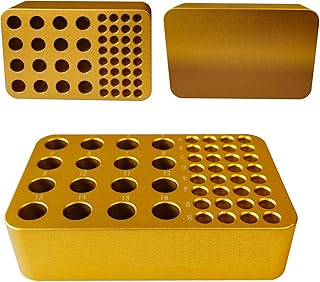 Aluminum Centrifuge Tube Rack PCR Tube Rack Low Temperature Metal Ice Box, for 1.5ml or 2.0ml Centrifuge Tube and 0.2ml PCR Tube(48 Wells) (Gold)