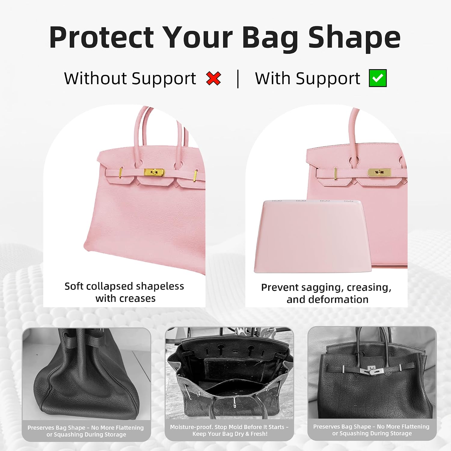 DGAZ Purse Pillow Shaper Insert,Luxury Handbag Tote Shapers, Memory Foam- Fits Birkin 25/30/35/40 Bag (Pink, BK40)