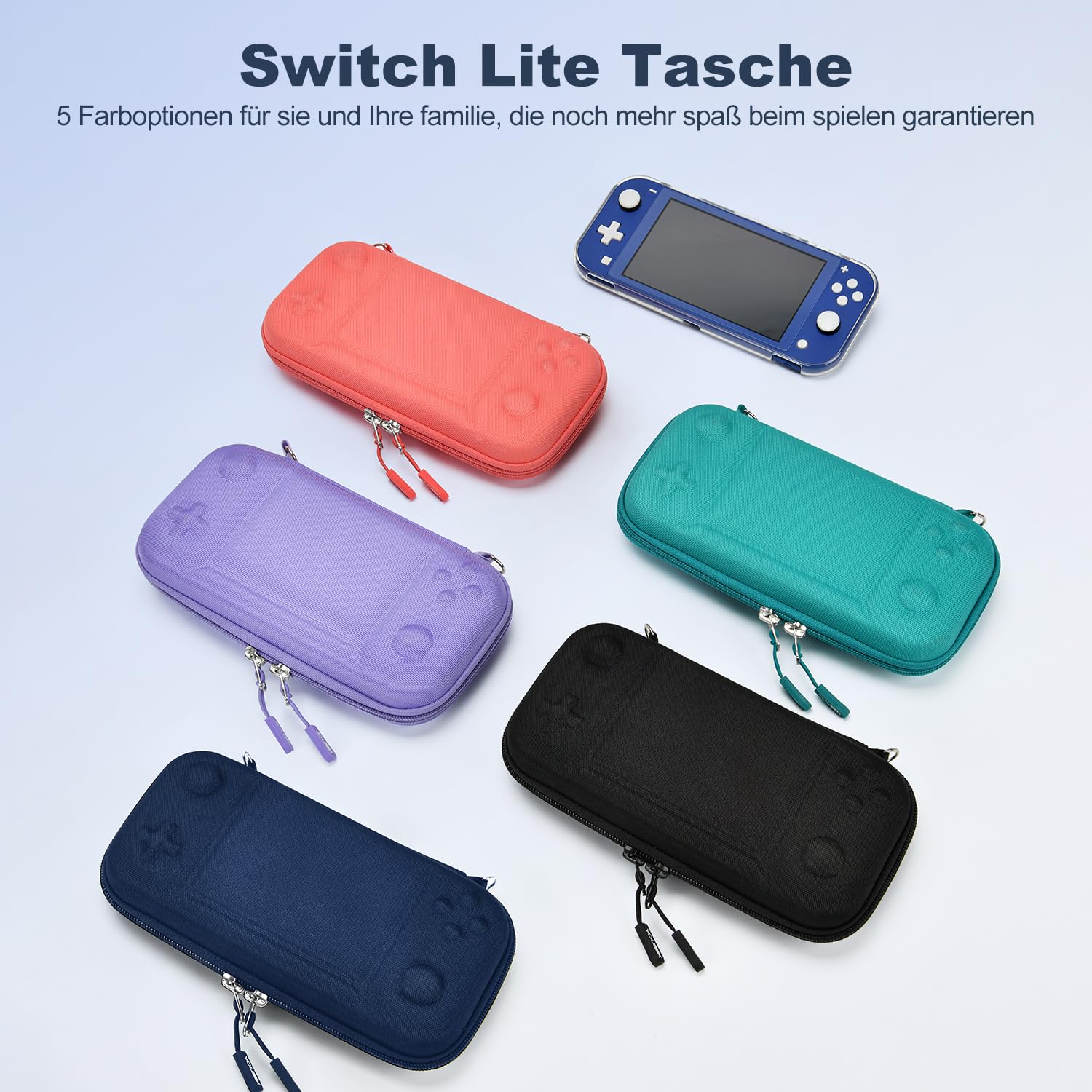 Younik Switch Lite Hülle 14-in-1 Zubehör mit Tasche, klare Schutzhülle, Spielkartenhülle, 2 Bildschirmschützer, 6 Daumengriffe, Anhänger, blaue Tragetasche