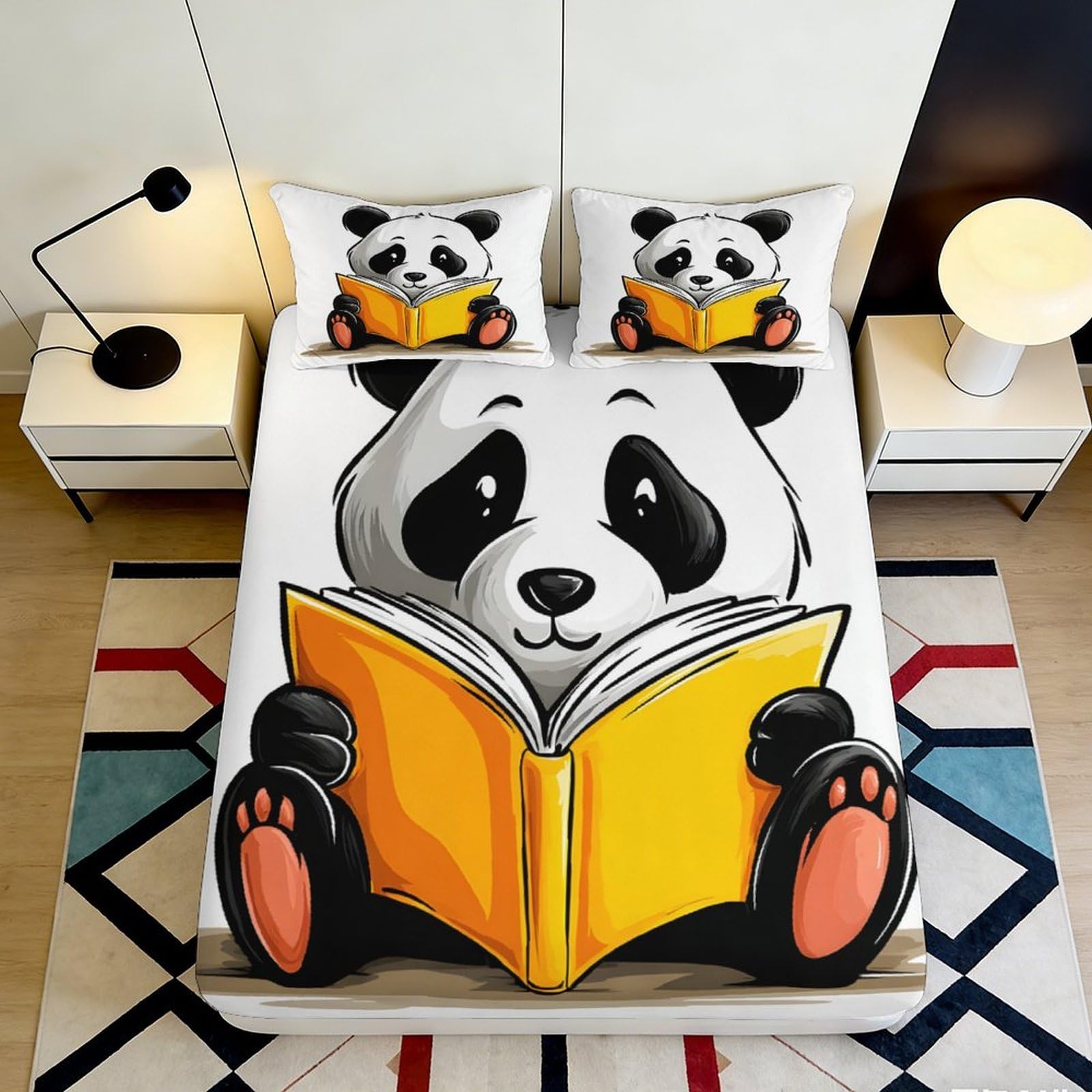 Pnayamiorkfel Style-1 3D Printed Reading Panda Fitted Sheet Microfiber Cartoon Animal Bed Cover For Bedroom Dorm Bed Protection Decor 90X200x25cm
