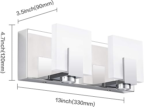 Miniatura 2 de SOLFART Lámparas de baño regulables cromo brillante LED vanidad luces para espejo 2 luces de acero inoxidable acrílico sombra chapado