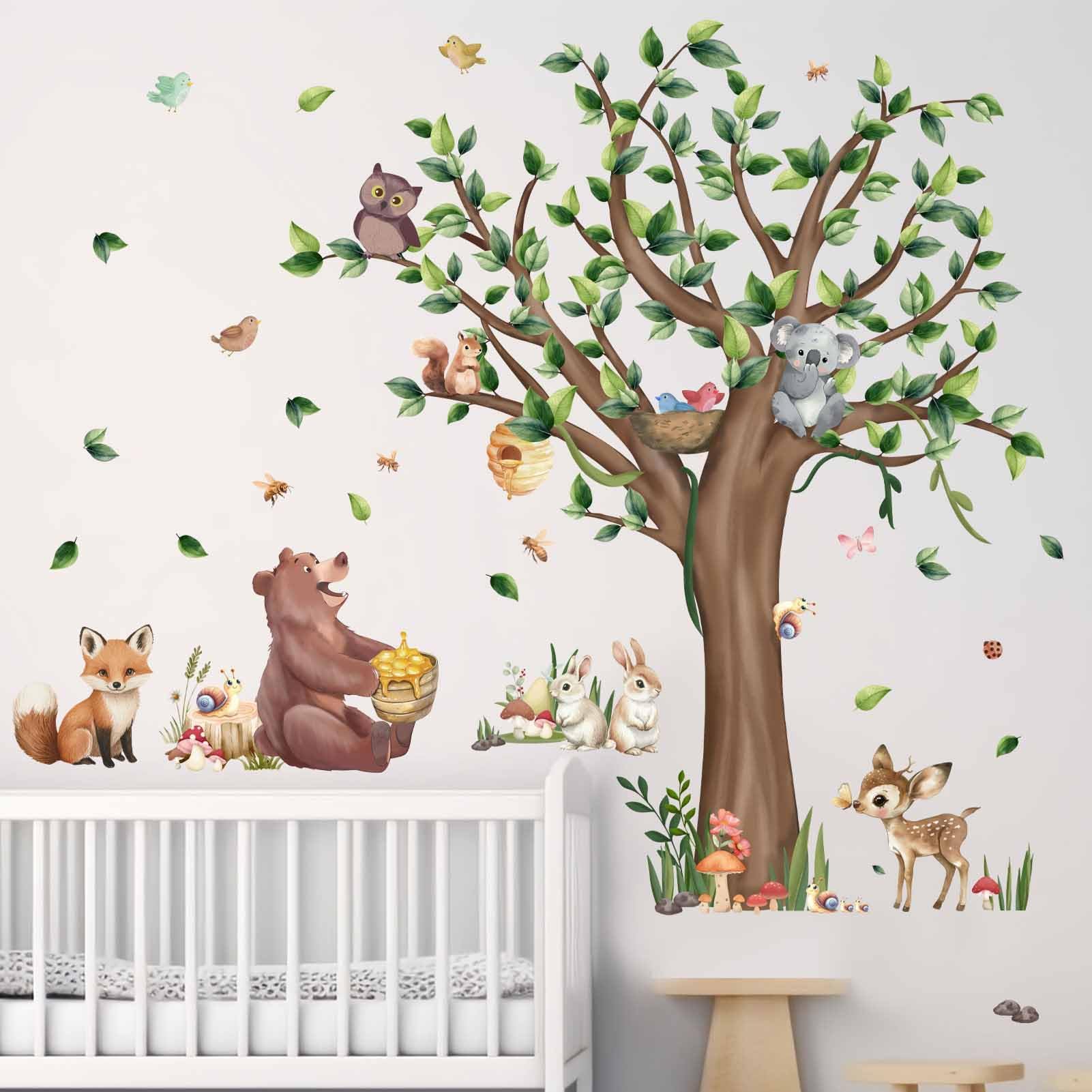 Amazon.com: Amimagen Large Tree Woodland Animals Wall Stickers - Bear ...