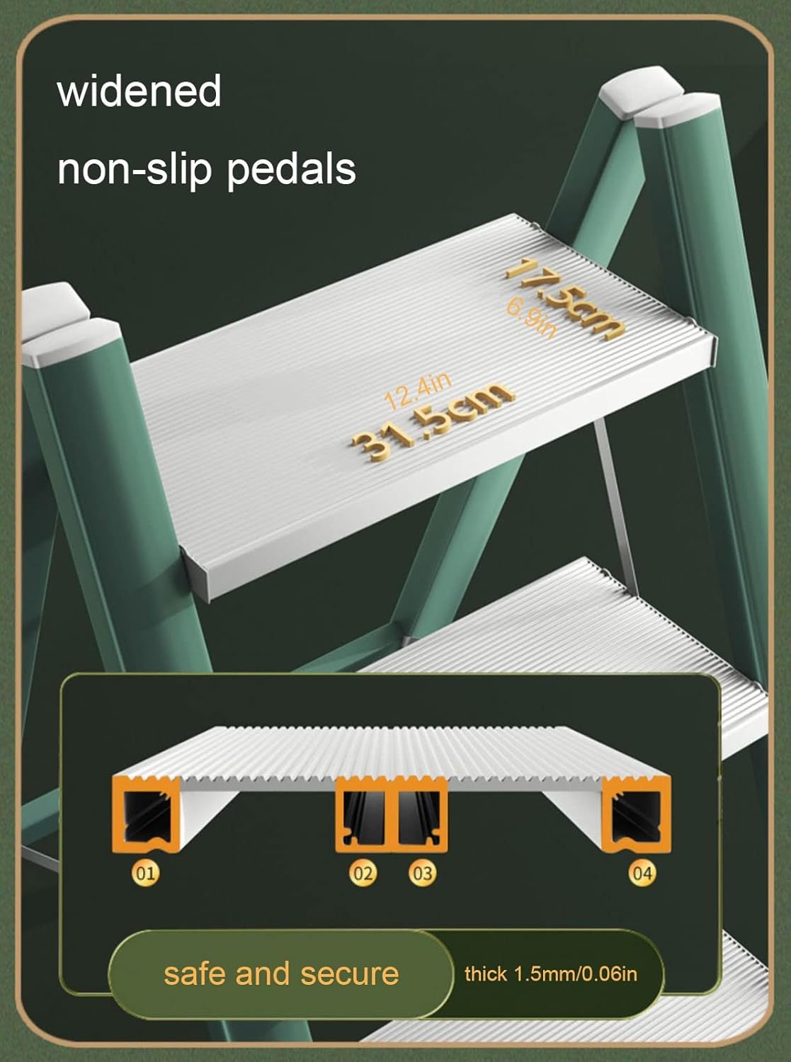 3 Step Ladder Aluminum Alloy Ladder Portable Ladder Folding Step Stool with Anti-Slip Pedal Step Stool for Adults Multi-Use for Household Kitchen Office 330lbs Load Capacity(Rood)