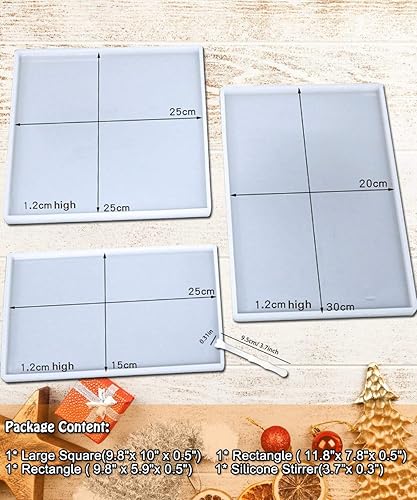 Miniatura 2 de Molde de resina de silicona grande, paquete de 3 moldes de bandeja de resina de gran tamaño, juego de moldes de silicona para bricolaje, cuadrado de
