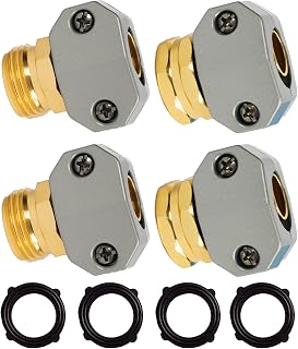 Hourleey Garden Hose Repair Kit: 2 Sets Aluminum Alloy Male/Female Fittings for 5/8" & 3/4" Hoses + Clamps & Washers