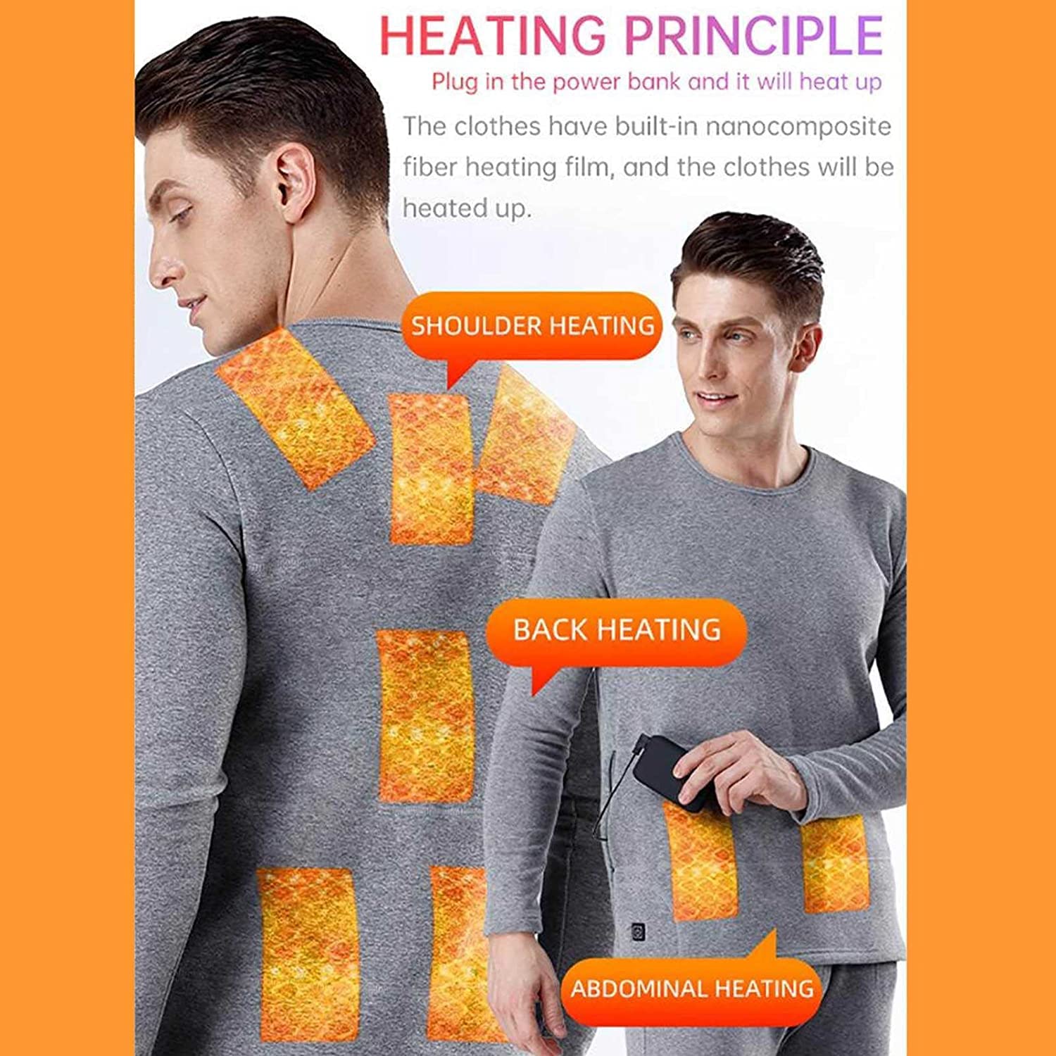 Męska bielizna termoaktywna, podgrzewane elektrycznie spodnie USB Ciepła odzież na zimę (bez baterii) (Color : SZARY, Size : XXL-XXLarge)