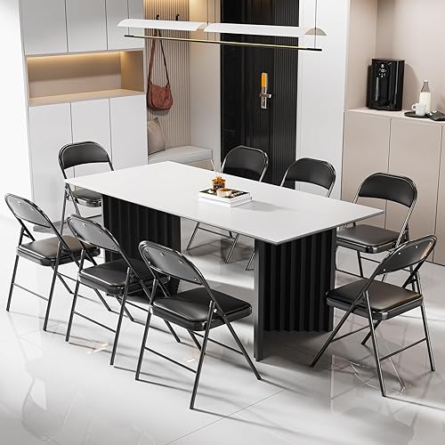 Miniatura 2 de Bonnlo Silla plegable con cómodo cojín acolchado y respaldo, sillas plegables portátiles para exteriores, eventos de oficina, bodas, piel sintética,