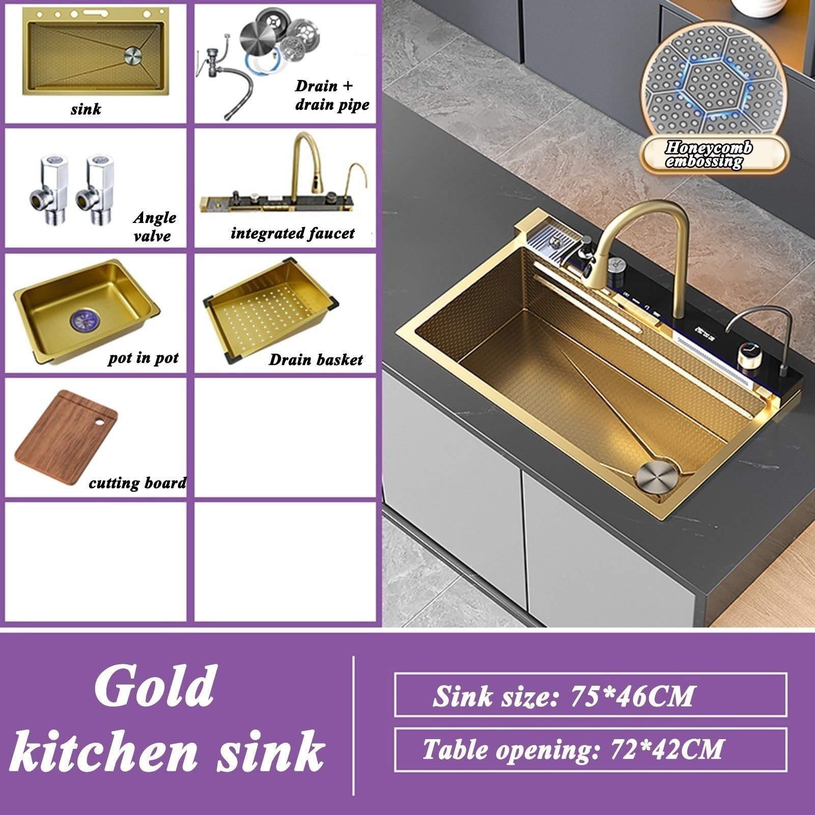 Fregadero De Cocina De Acero Inoxidable Negro/gris, Con Grifo De Cascada Extraíble, Tabla De Cortar, Dispensador De Jabón Y Accesorios, Ideal Para Montaje Bajo Encimera, 3 Tamaños Disponibles