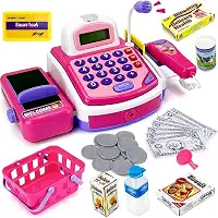 Caixa Registradora Infantil com Calculadora, Microfone, Luz e Acessórios, Rosa e Azul, 30 cm