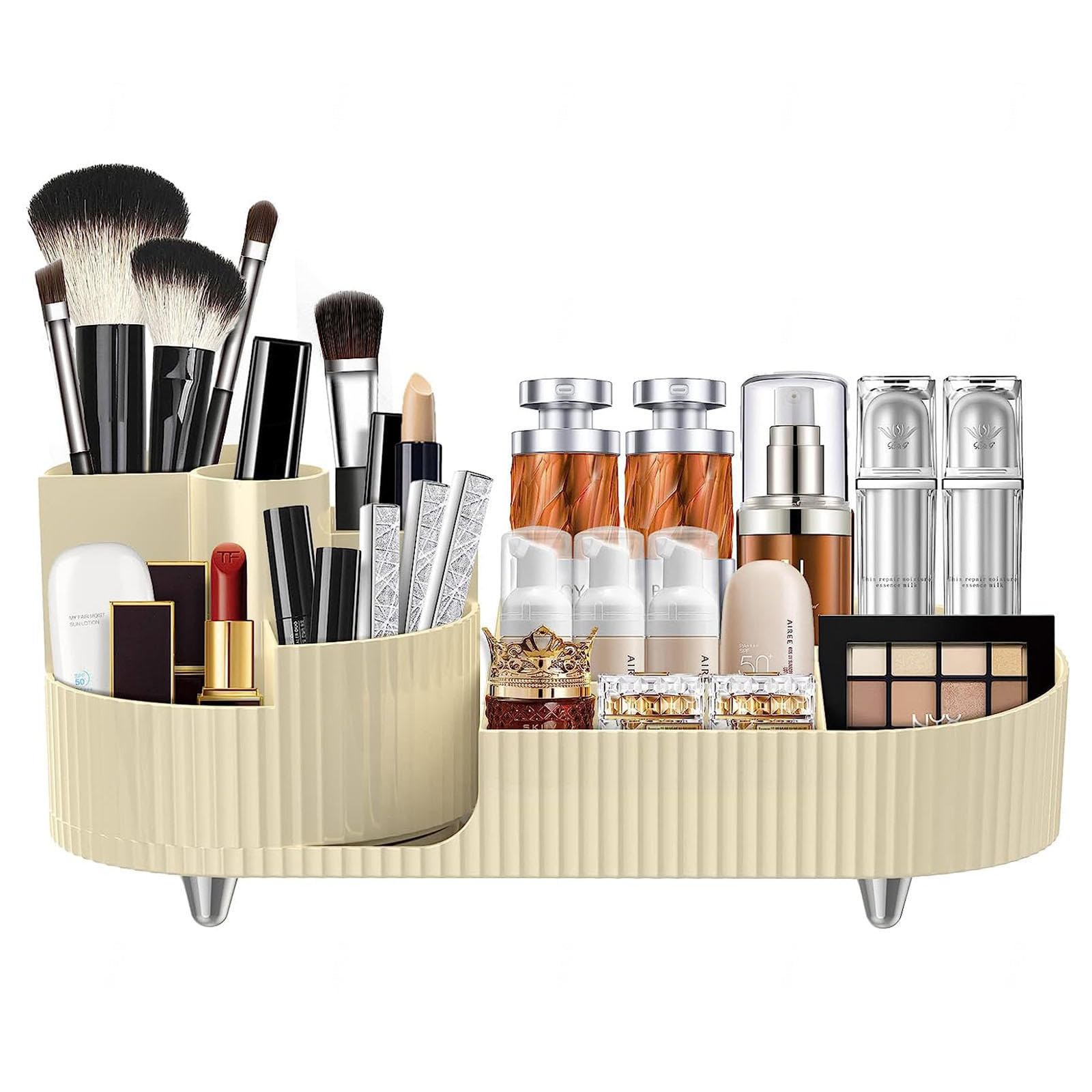 VIDECOR Organize Cosmetics 2-in-1 360 Rotante Porta Pennelli per Trucco e Organizer per La Cura della Pelle Conservazione di Materiali in Pet di Grande capacità per Profumi, Cura della Pelle,Yellow