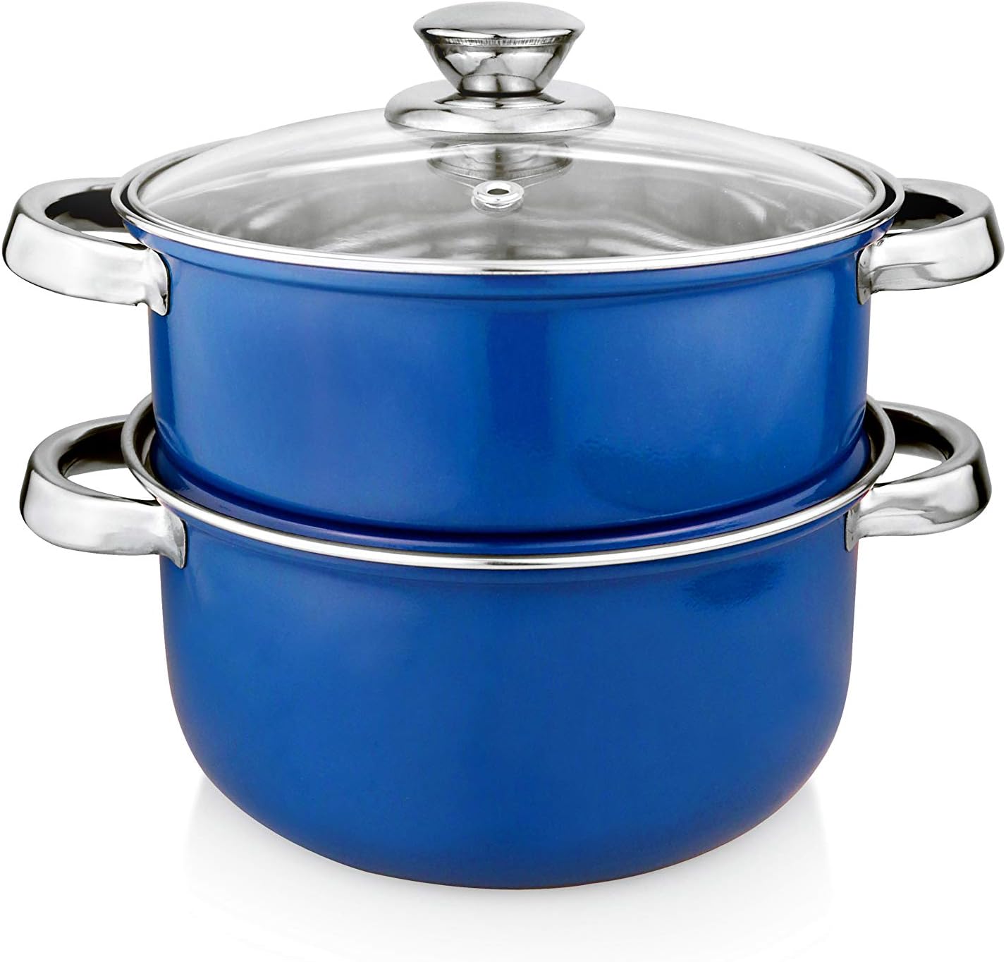 Vinayak InternationalStainless Steel Steamer Set, Pasta Steamer, Vegetable Steamer With Lid, Momo Steamer, Egg Steamer 2 Tier - 4.5 Ltr - Dia - 20 Cm In Blue