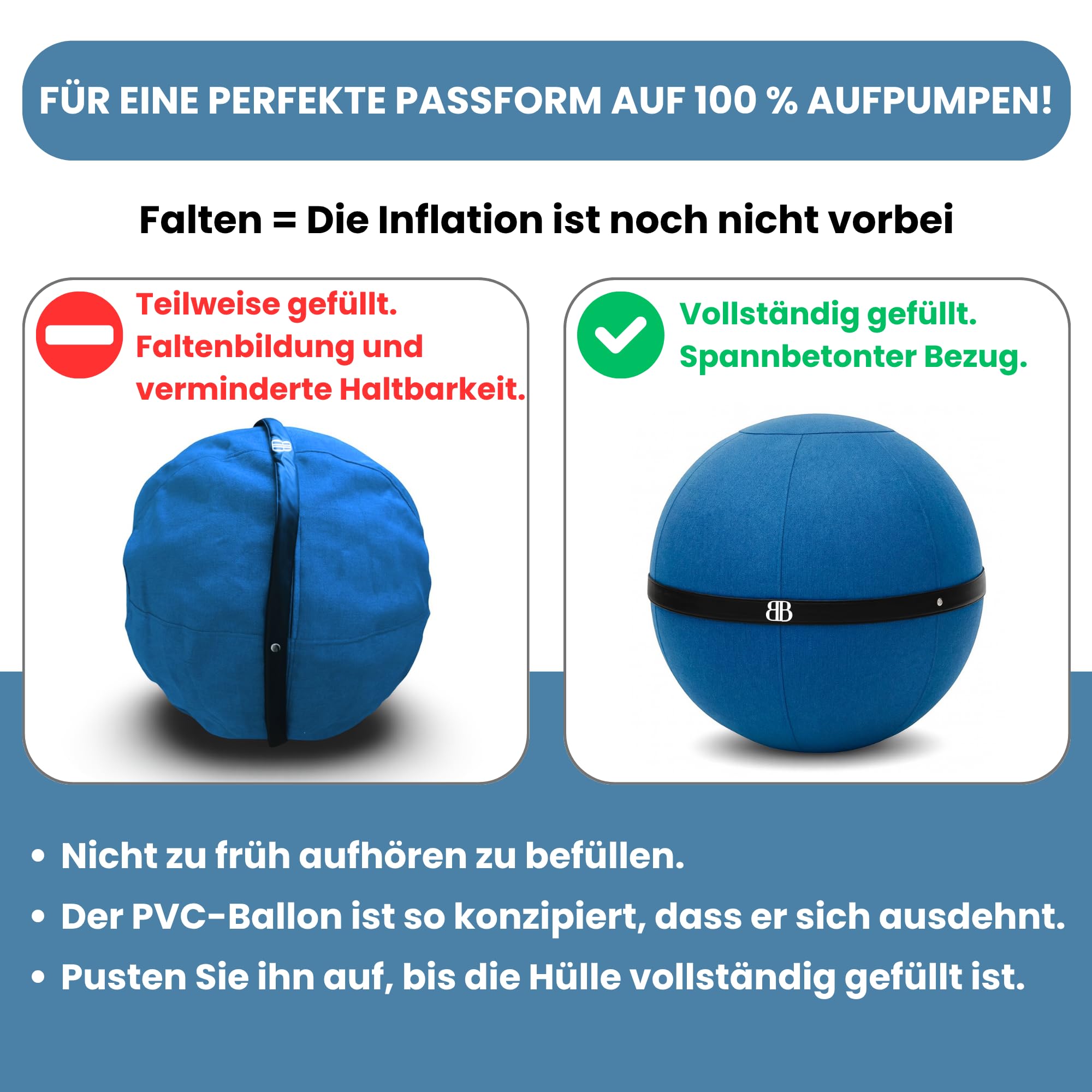 Sitzball büro ergonomisch - Sitzmöbel und Yogaball - Anti-Rückenschmerzen- Gymnastikball mit Bezug - Dynamisches Sitzen - Belastbarkeit: 180 kg - Waschbarer, Rutschfester Bezug