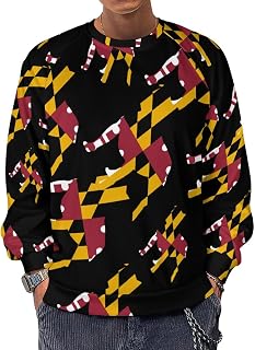 Pitbull Maryland Flag Men's Crewneck Sweatshirt Long Sleeve Casual Pullover Sweater T-Shirt Lightweight Tops