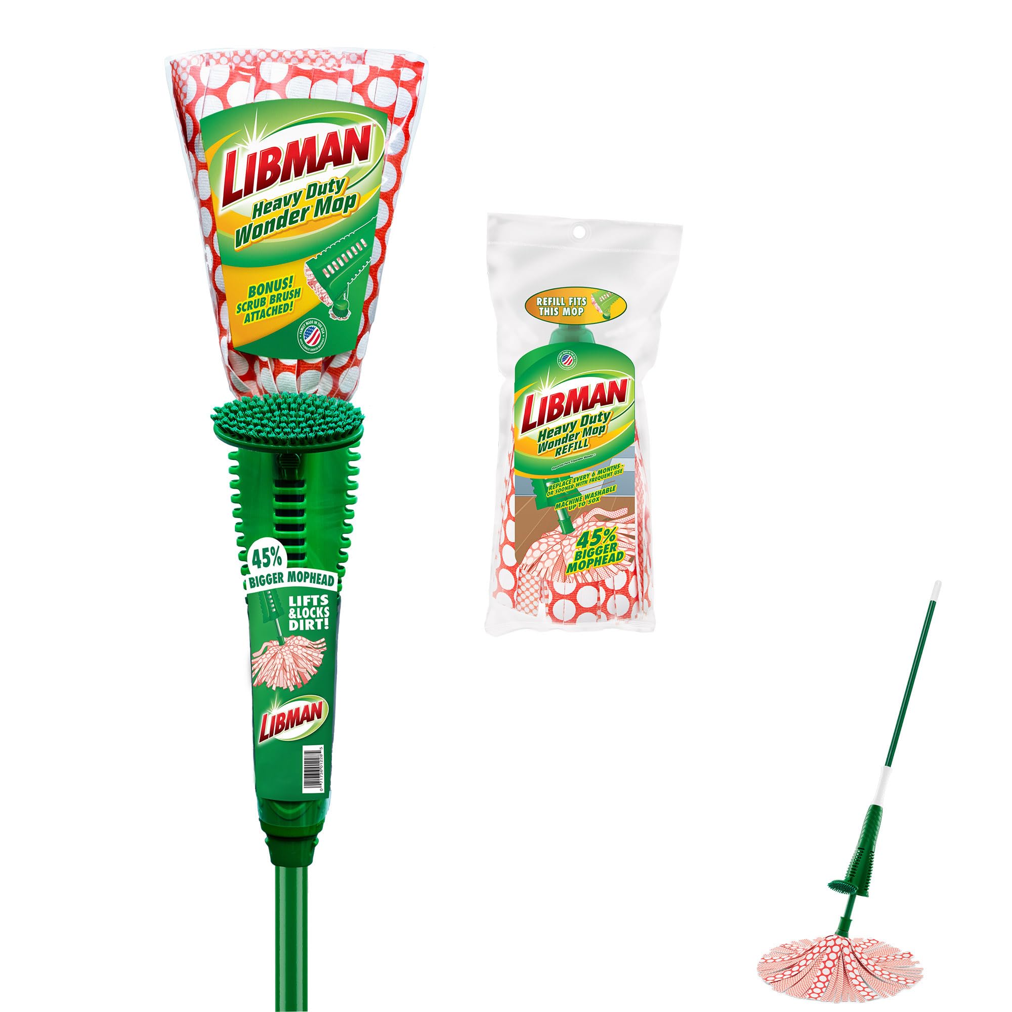 Libman Heavy Duty Wonder Mop Plus 1 Refill Head | Absorbent Microfiber | Self Wringing Mop | Household Mops, Buckets & Accessories | Machine Washable | Multi-Surface Floor Mop | 1 Replacement Head